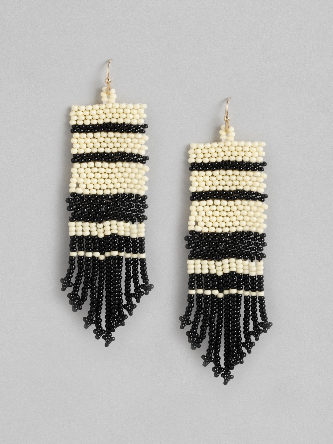 

RICHEERA Black & Off White Contemporary Drop Earrings