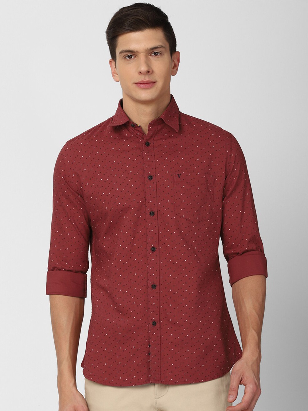 

Van Heusen Sport Men Maroon & Black Slim Fit Printed Pure Cotton Casual Shirt
