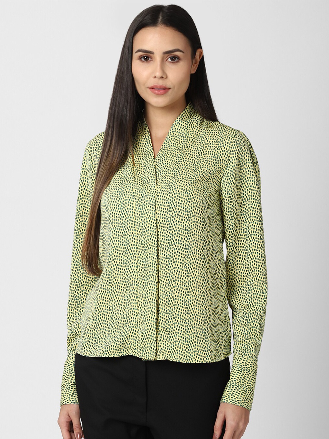 

Van Heusen Woman Women Green & Black Printed Formal Shirt