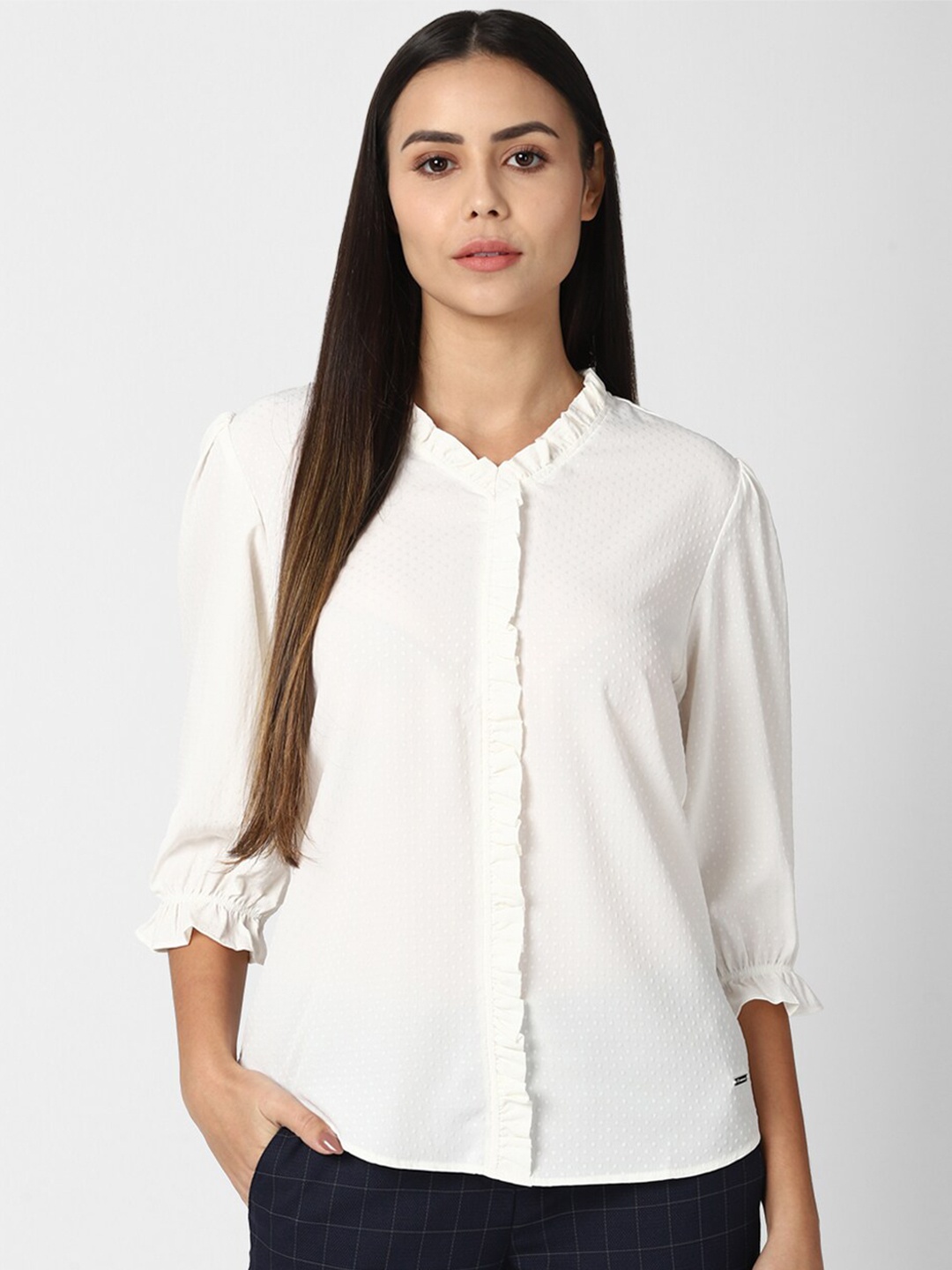 

Van Heusen Woman Women Cream-Coloured Casual Shirt