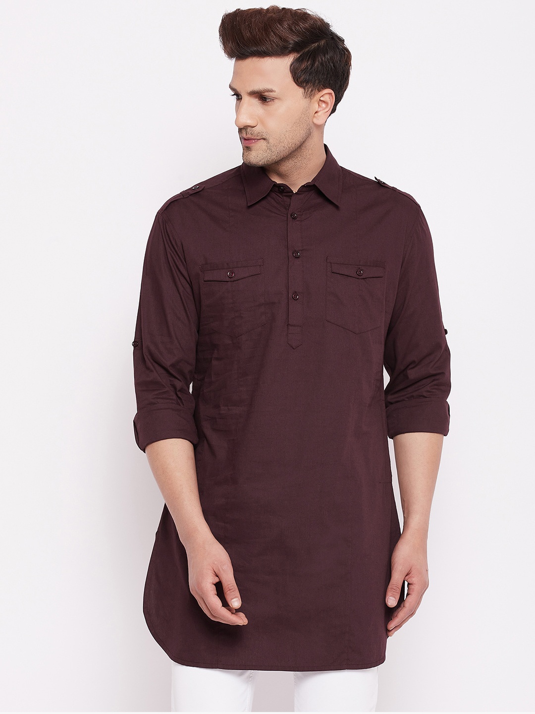

Hypernation Men Brown Solid Pathani Kurta