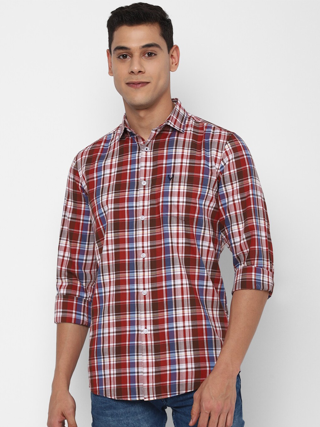 

Allen Solly Men Red & White Pure Cotton Slim Fit Checked Casual Shirt