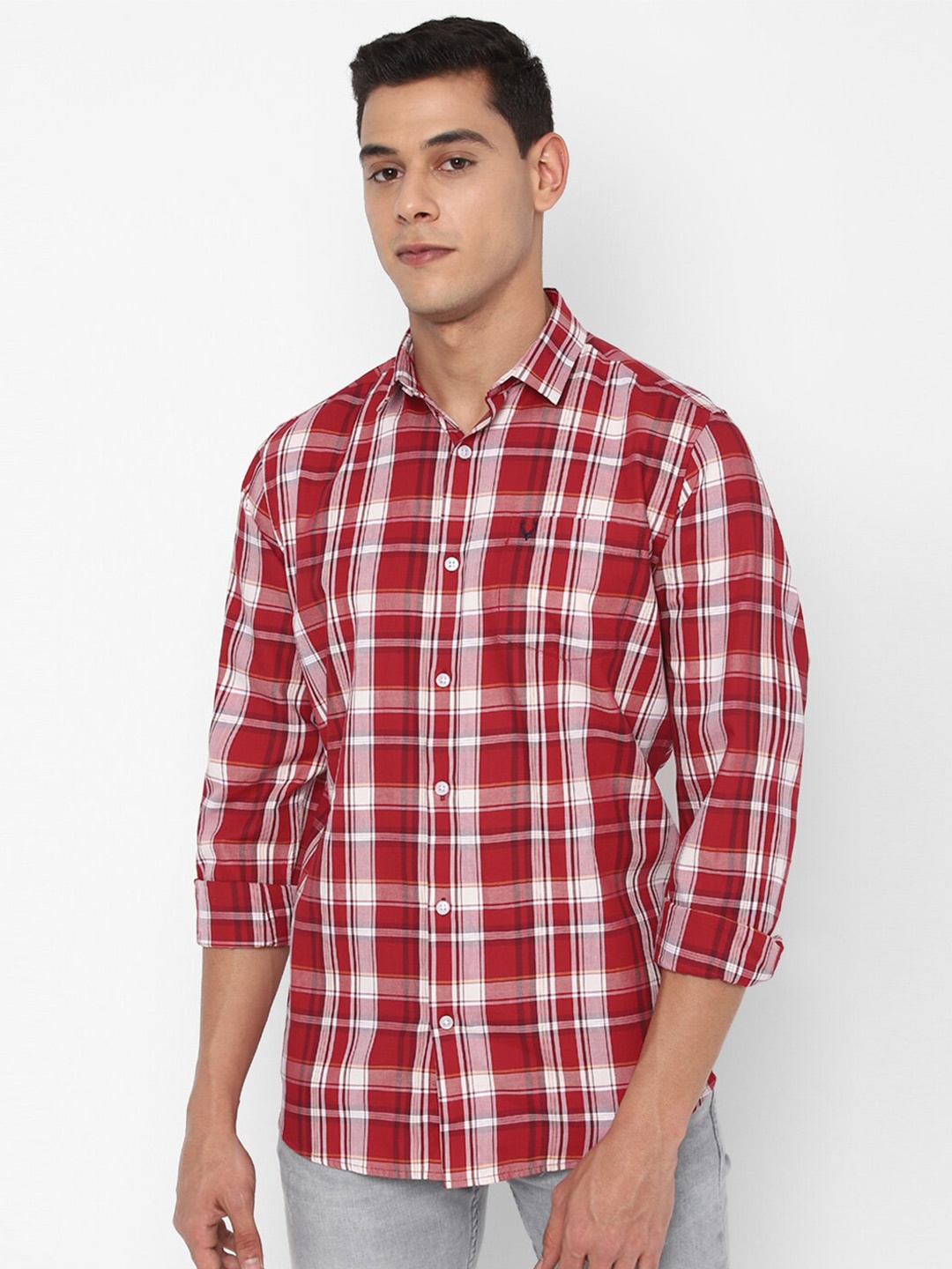 

Allen Solly Men Red & White Pure Cotton Slim Fit Tartan Checked Shirt