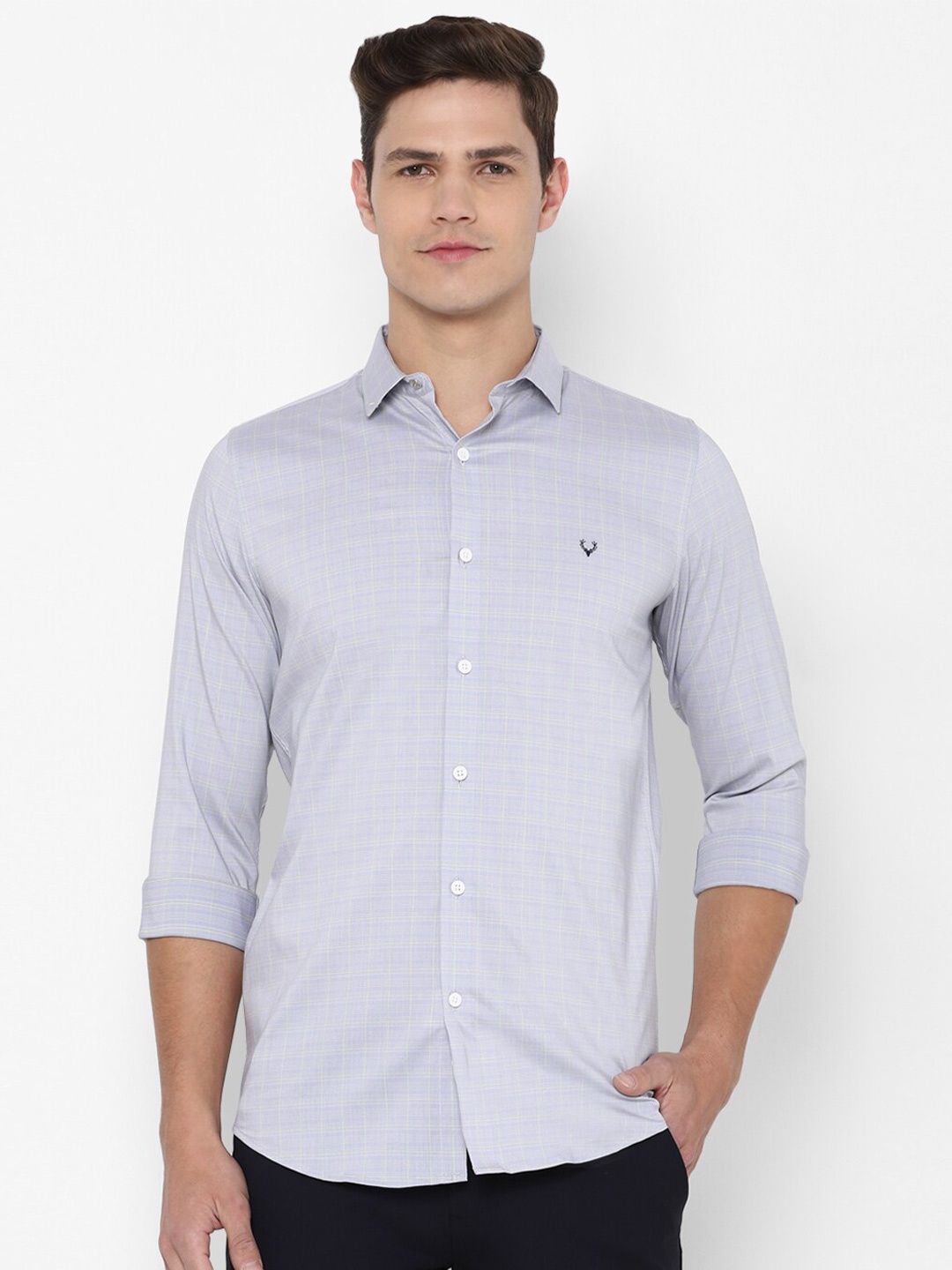 

Allen Solly Men Grey Slim Fit Checked Casual Shirt
