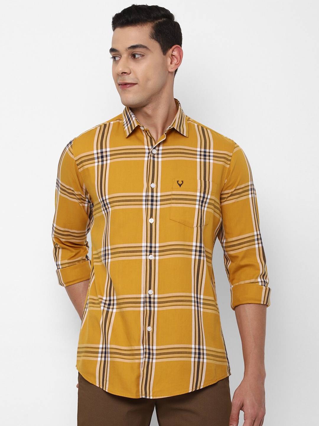 

Allen Solly Men Yellow Pure Cotton Slim Fit Checked Casual Shirt