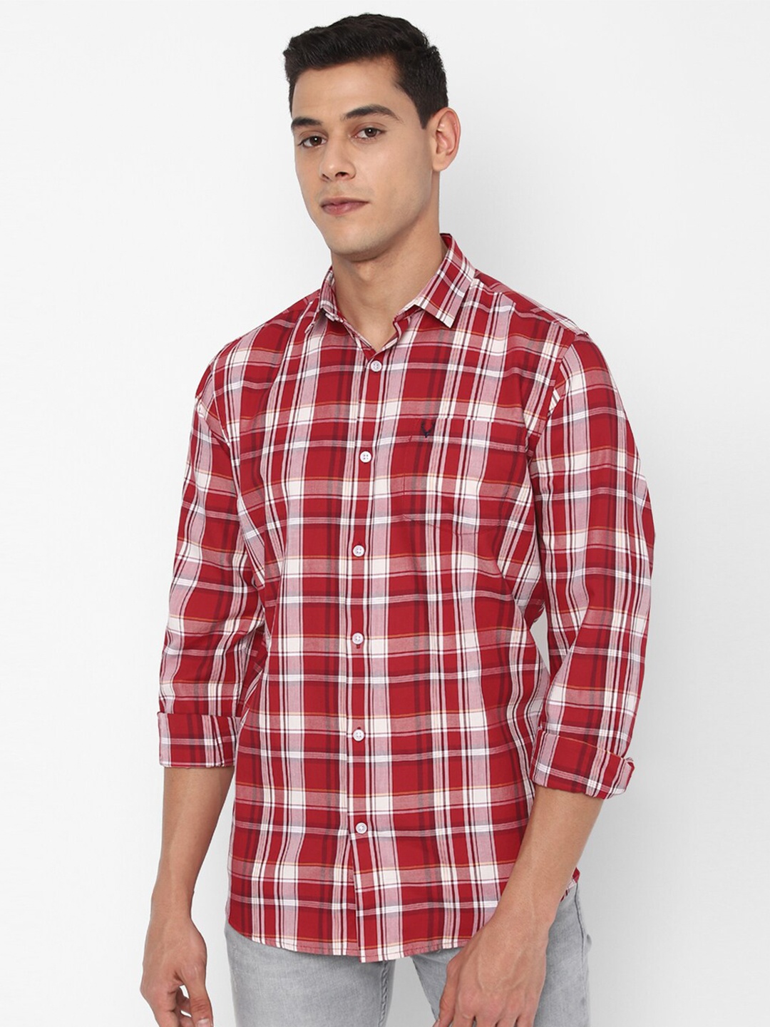 

Allen Solly Men Red Slim Fit Tartan Checked Cotton Casual Shirt