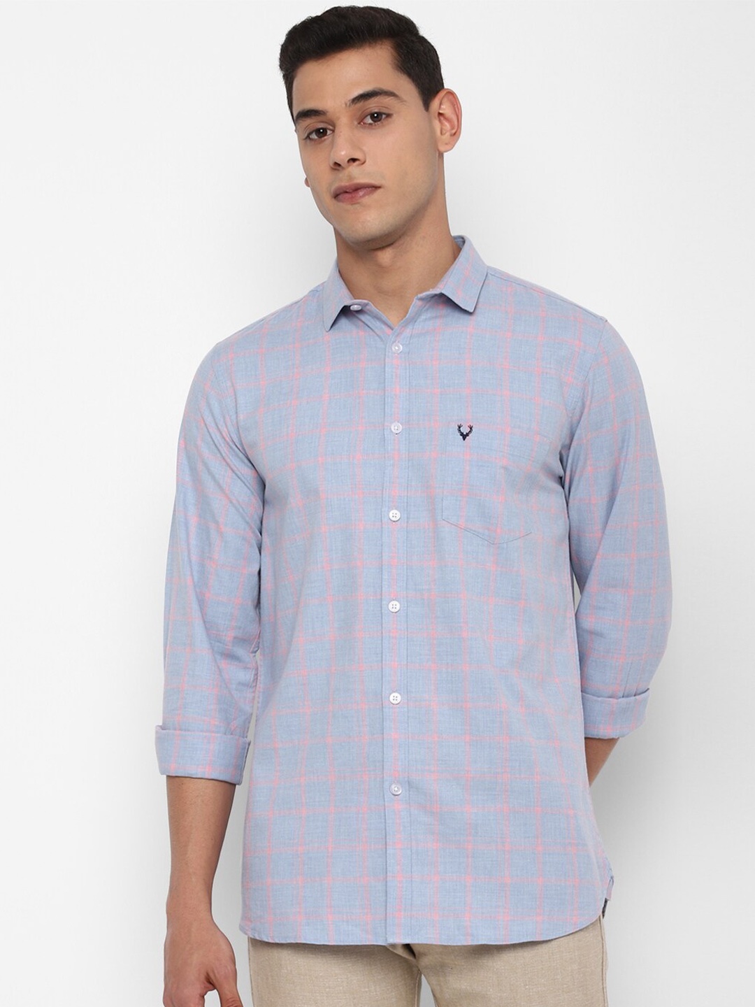 

Allen Solly Men Blue Pure Cotton Slim Fit Checked Casual Shirt