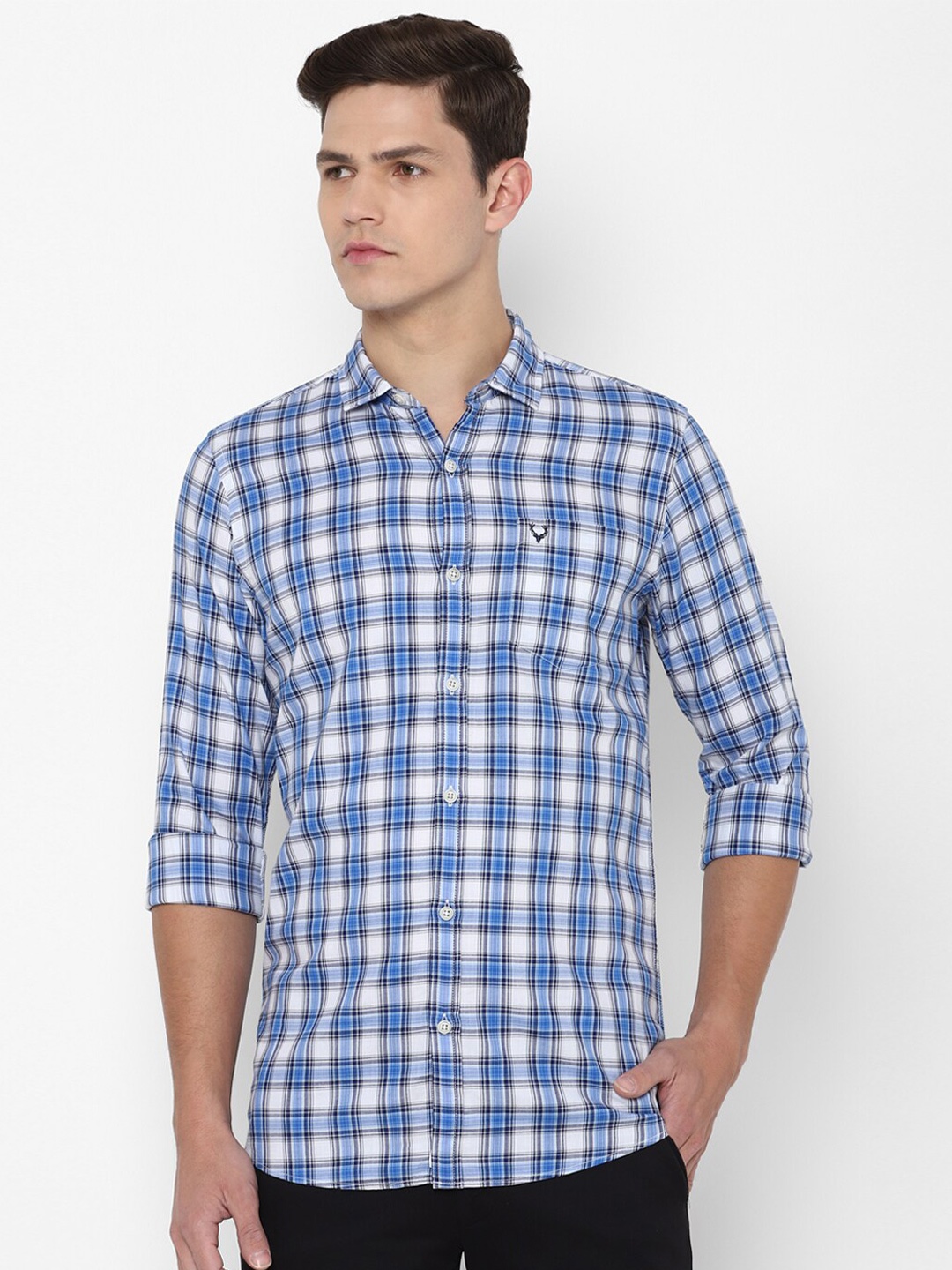 

Allen Solly Sport Men Blue & White Tartan Checked Pure Cotton Casual Shirt