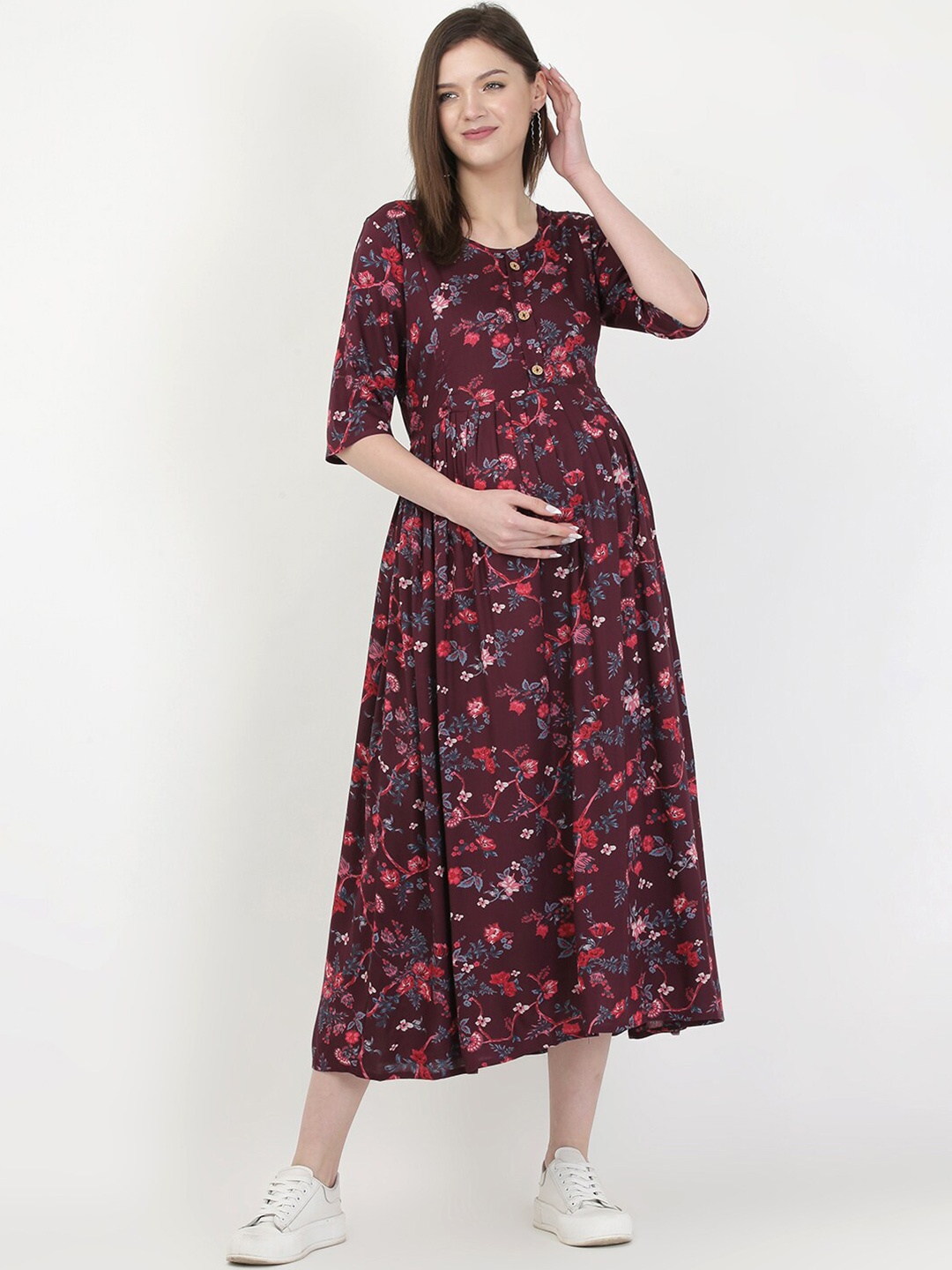 

MYLO ESSENTIALS Red Floral Maternity & Nursing Maxi Dress