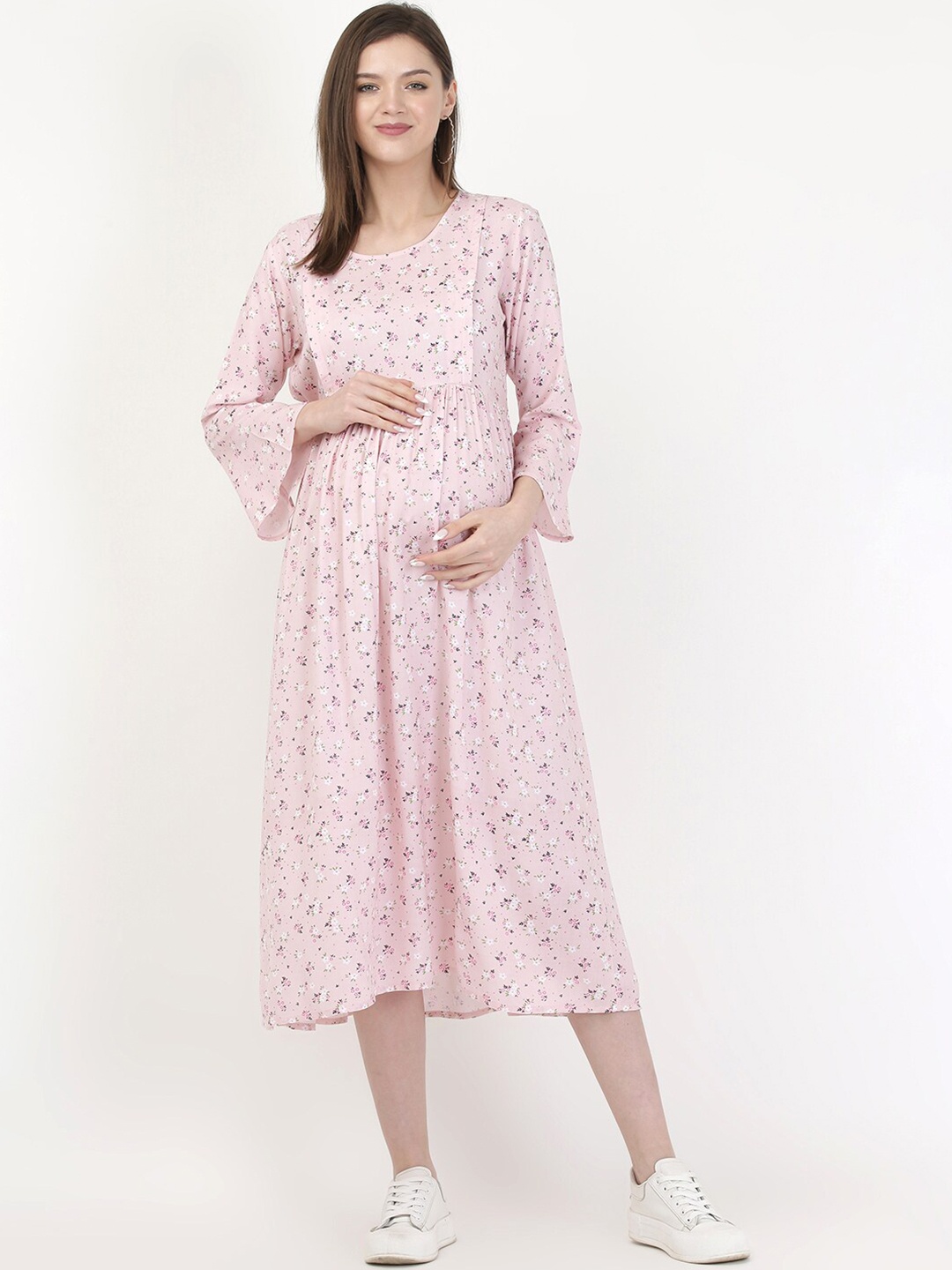 

MYLO ESSENTIALS Pink & Black Floral Maternity & Nursing Maxi Dress
