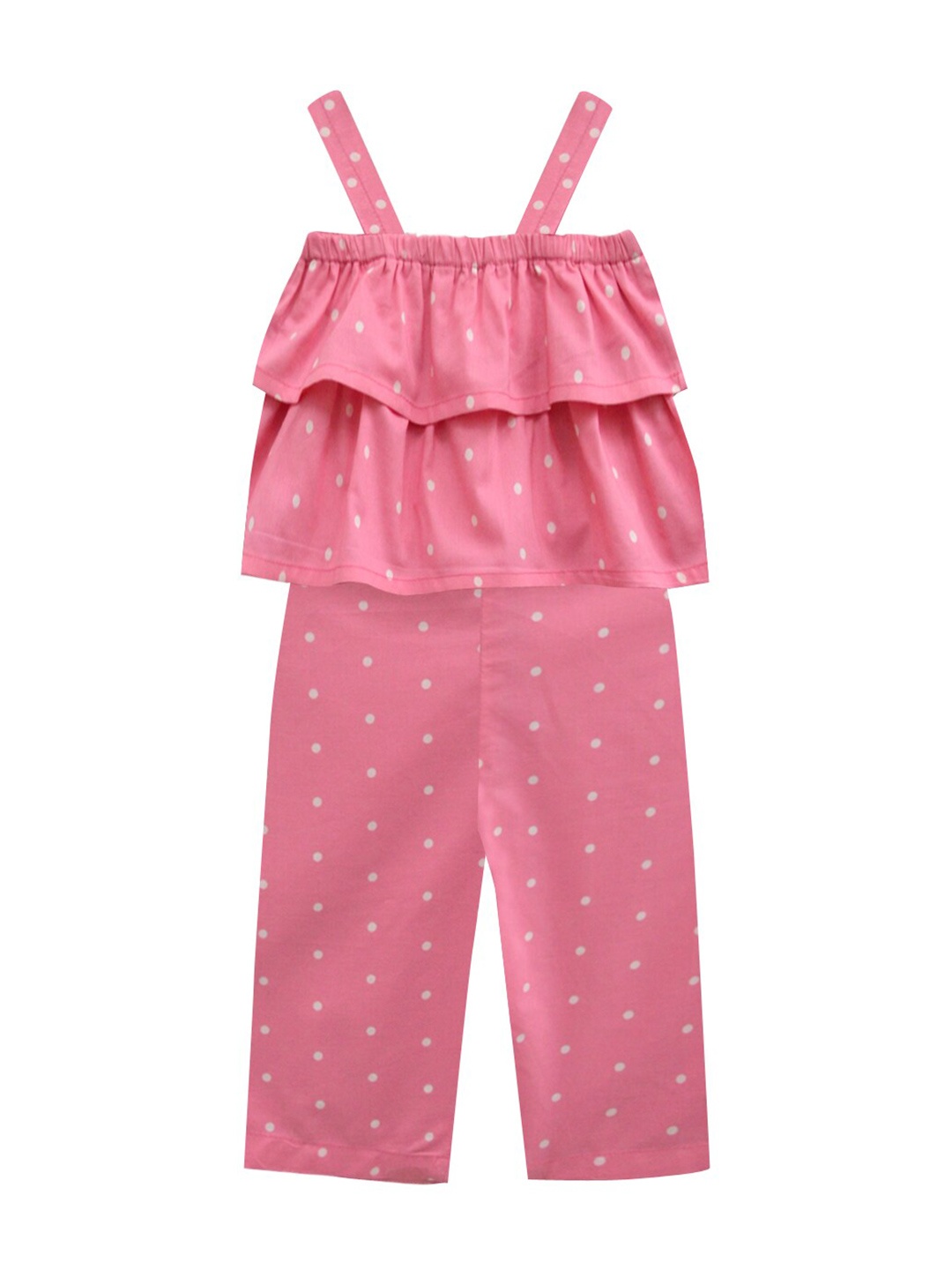

A T U N Girls Pink & White Printed Pure Cotton Basic Jumpsuit