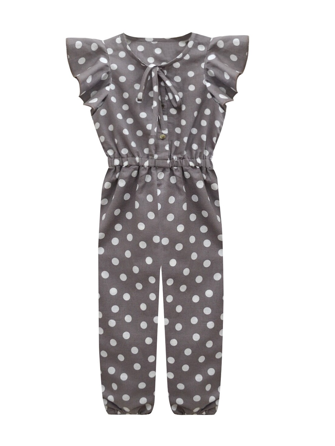 

A T U N Girls Brown & White Linen Printed Basic Jumpsuit