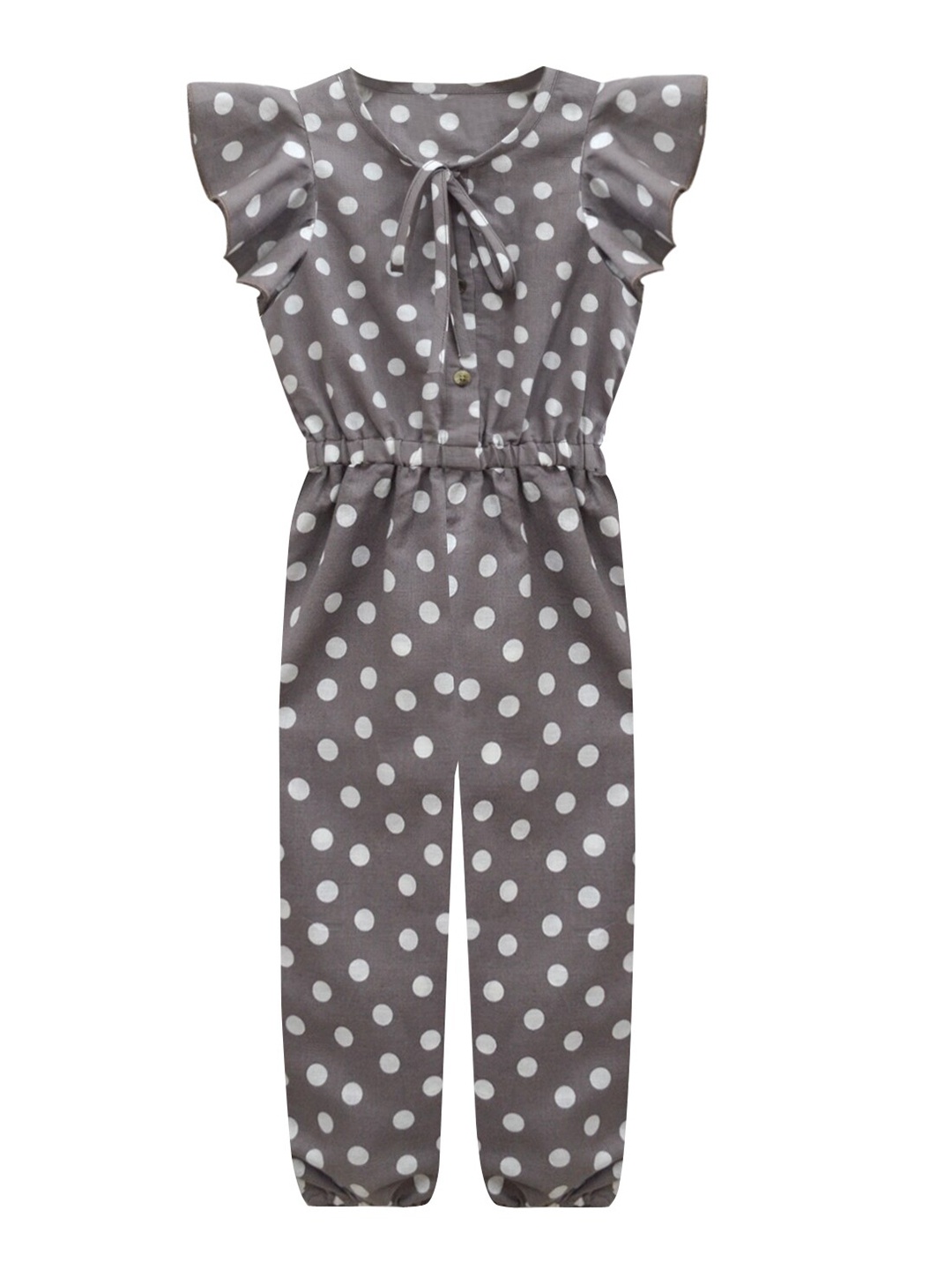 

A.T.U.N. Girls Brown & White Polka Dots Printed Jumpsuit With Waist Tie-Ups