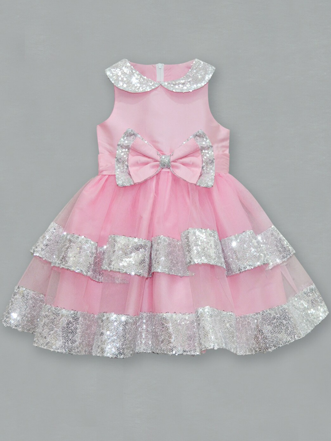 

A.T.U.N. Girls Pink Peter Pan Collar Net Dress