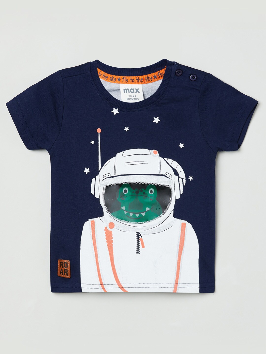 

max Boys Navy Blue & White Printed Cotton T-shirt