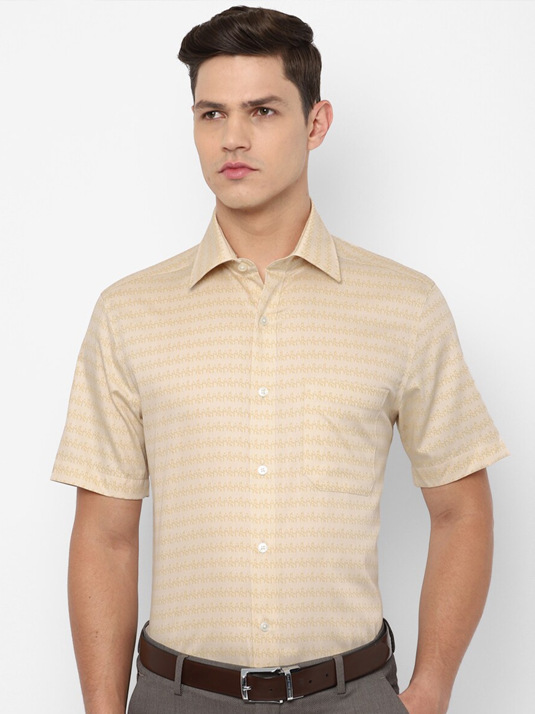 

Louis Philippe Men Khaki Pure Cotton Abstract Print Striped Formal Shirt