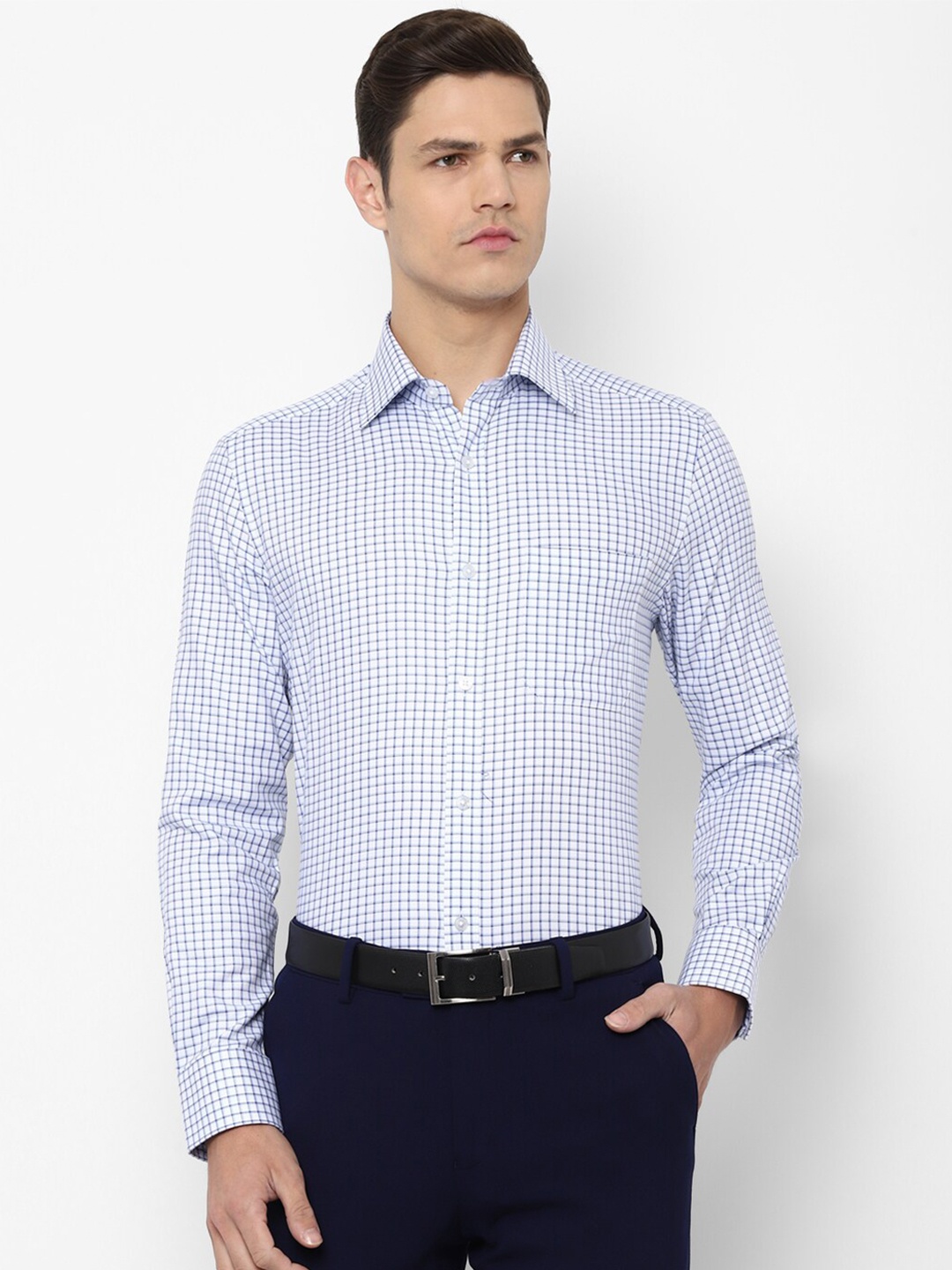 

Louis Philippe Men Blue Checked Regular Fit Cotton Formal Shirt