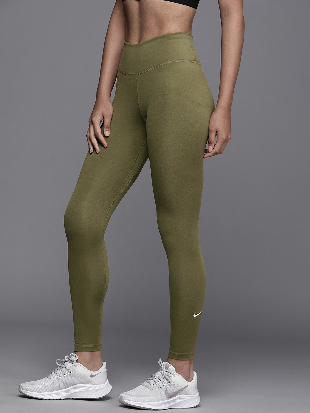

Nike Women Olive Green Dri-FIT Mid-Rise Tights