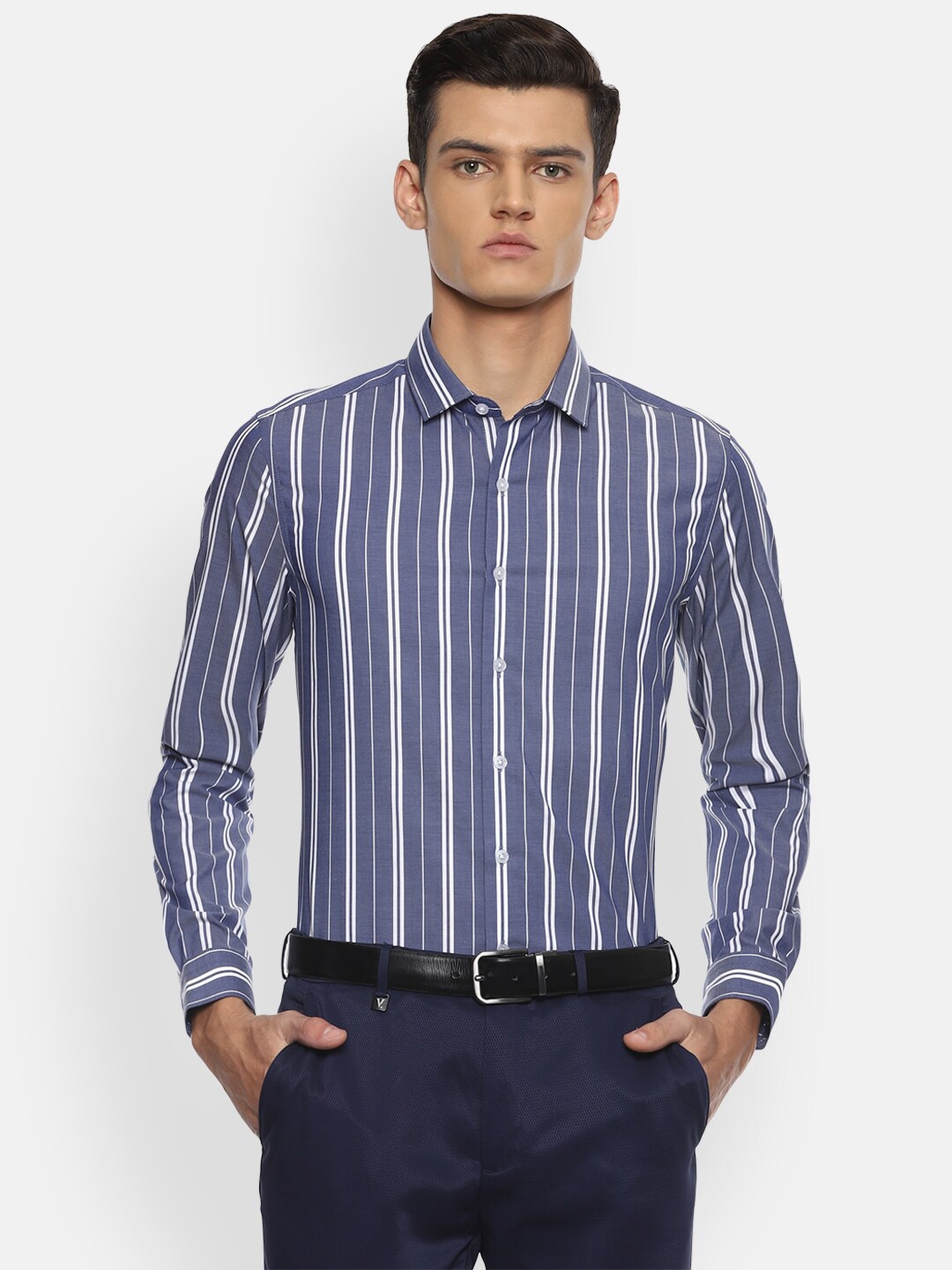 

Louis Philippe Men Blue Slim Fit Striped Formal Shirt