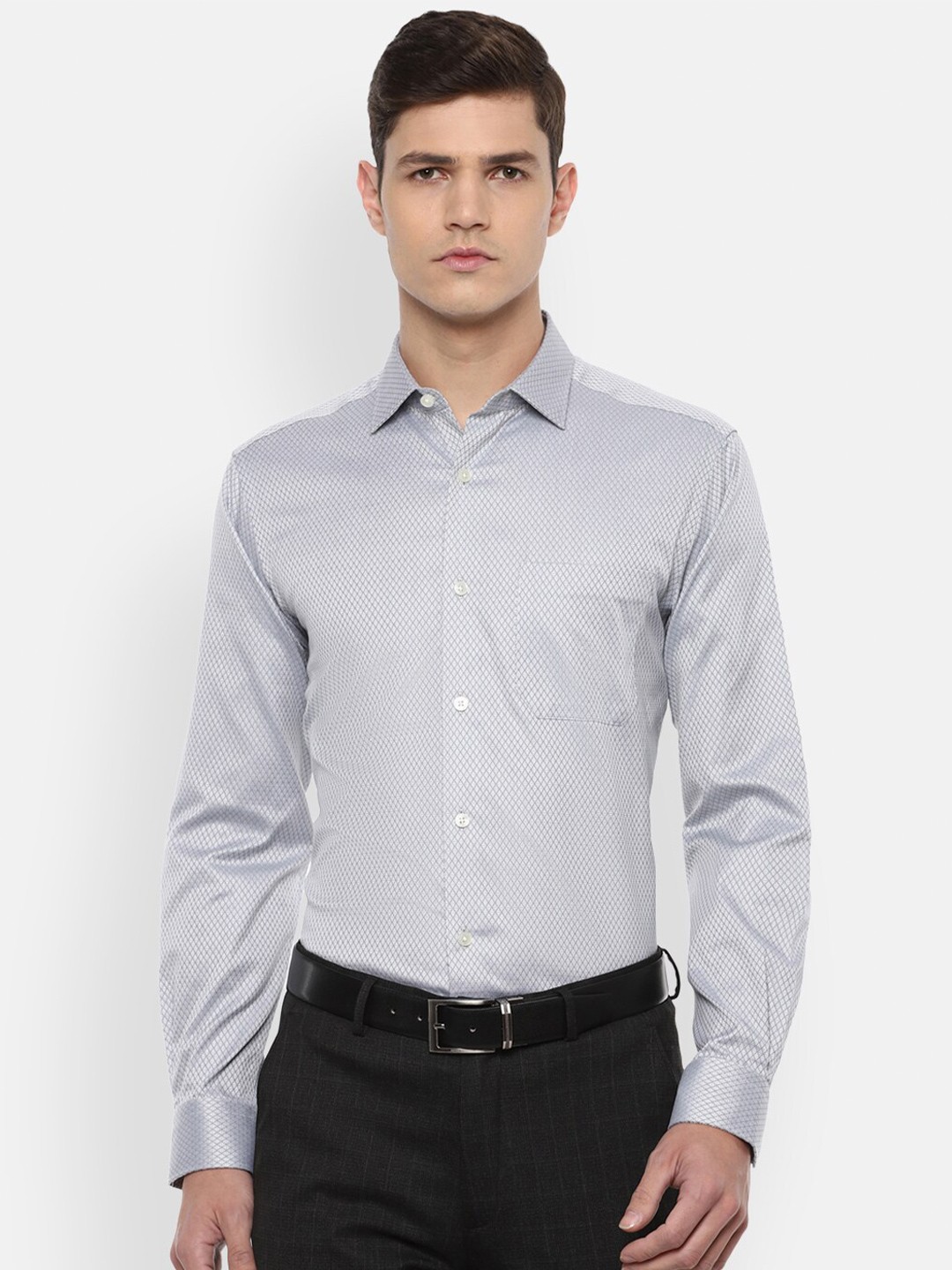 

Louis Philippe Men Grey Printed Slim Fit Formal Shirt