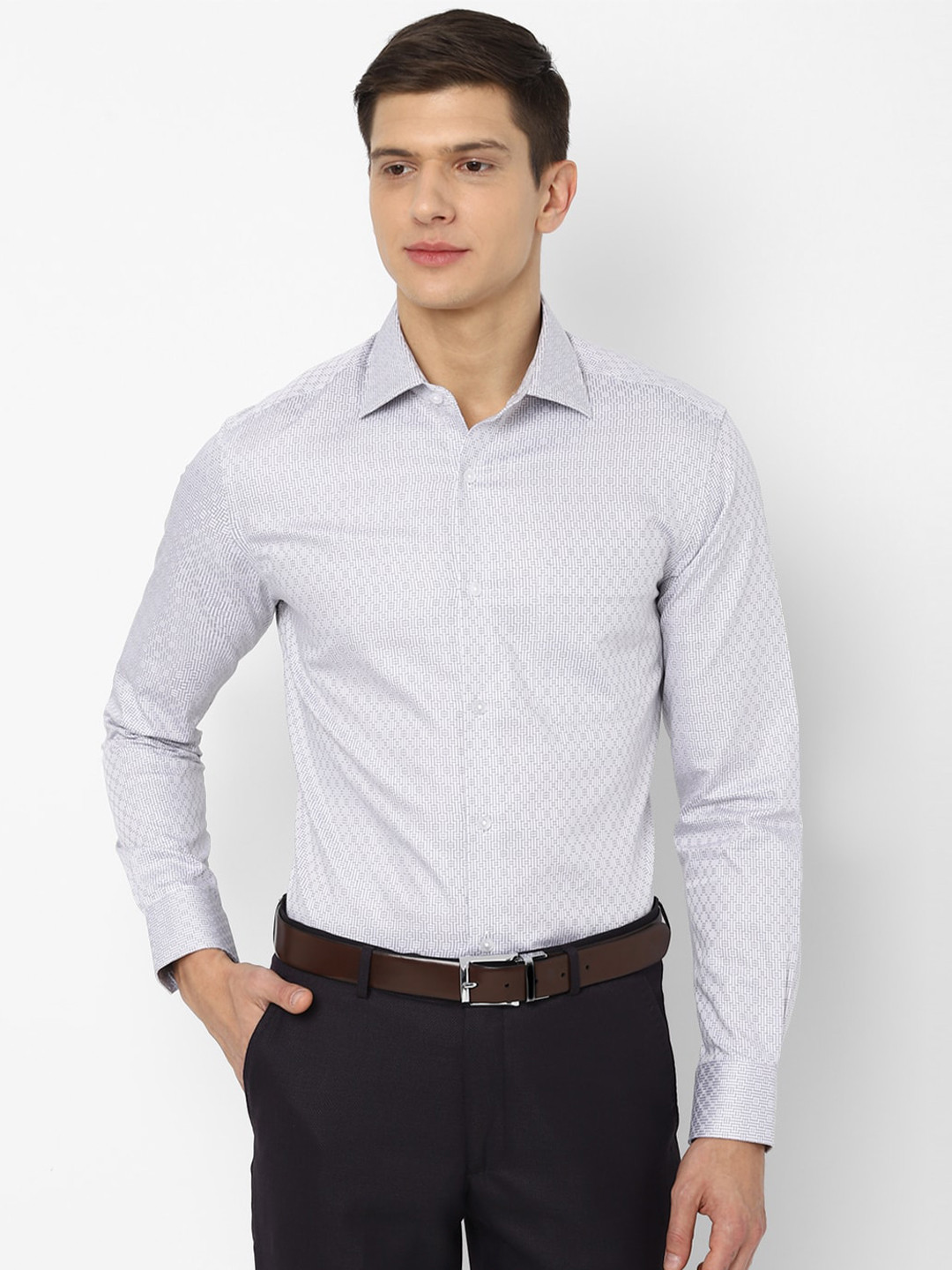 

Louis Philippe Men Grey Printed Cotton Formal Shirt
