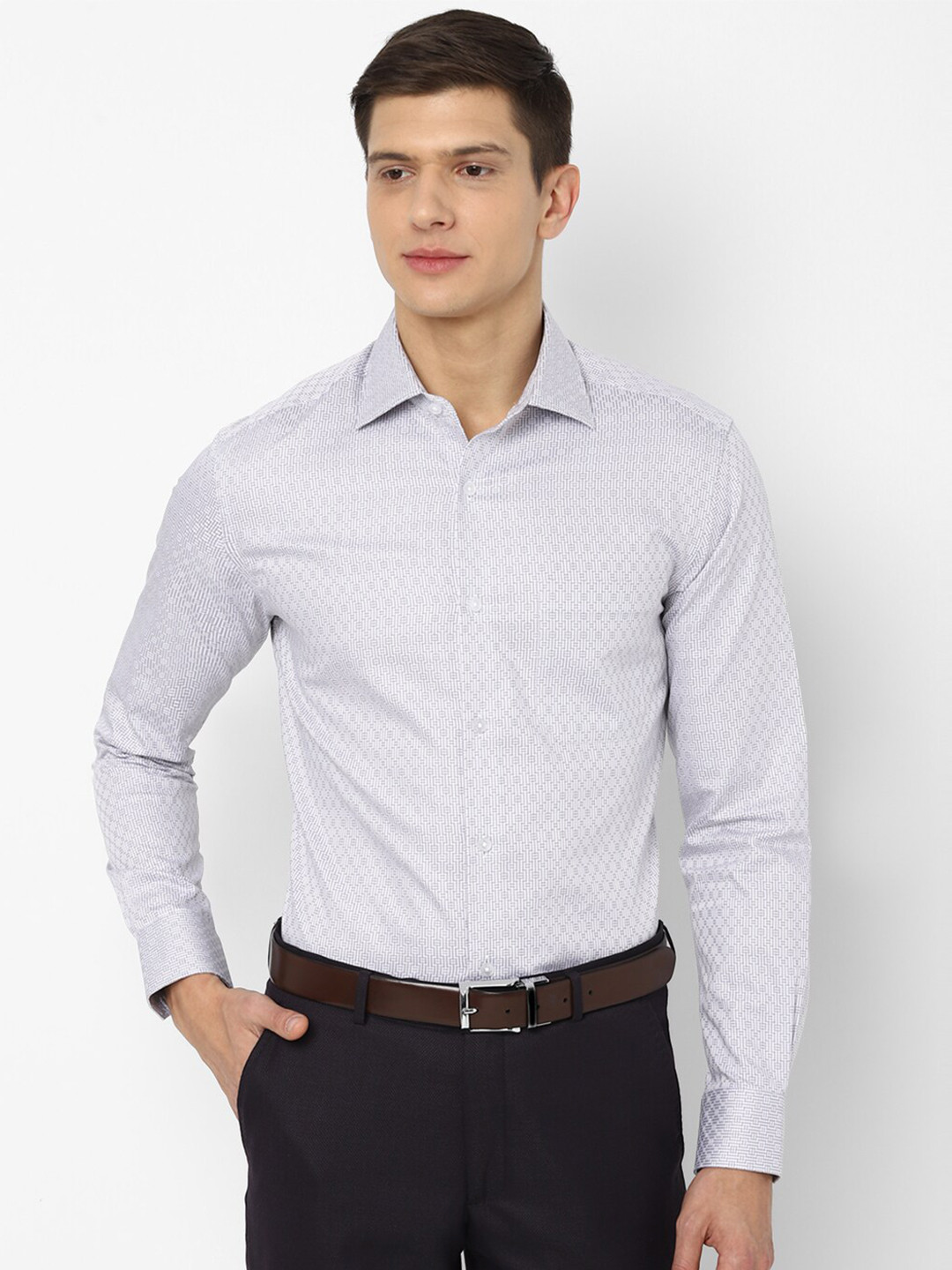 

Louis Philippe Men Grey Printed Cotton Formal Shirt