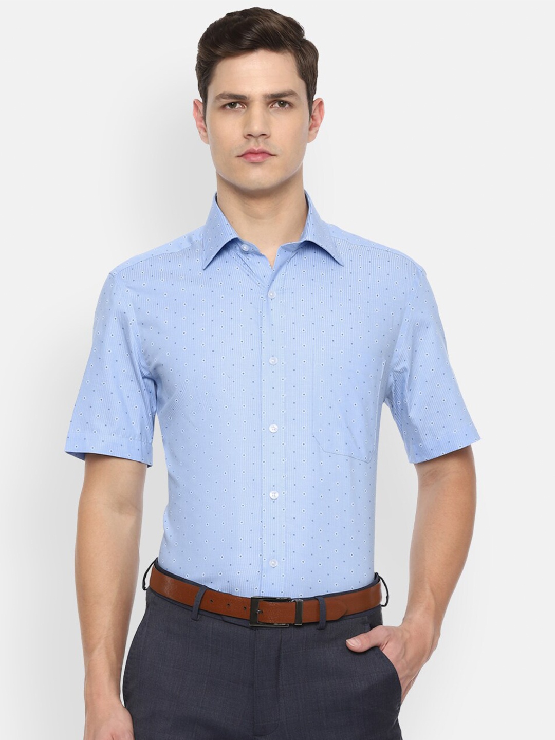 

Louis Philippe Men Blue & White Printed Pure Cotton Formal Shirt