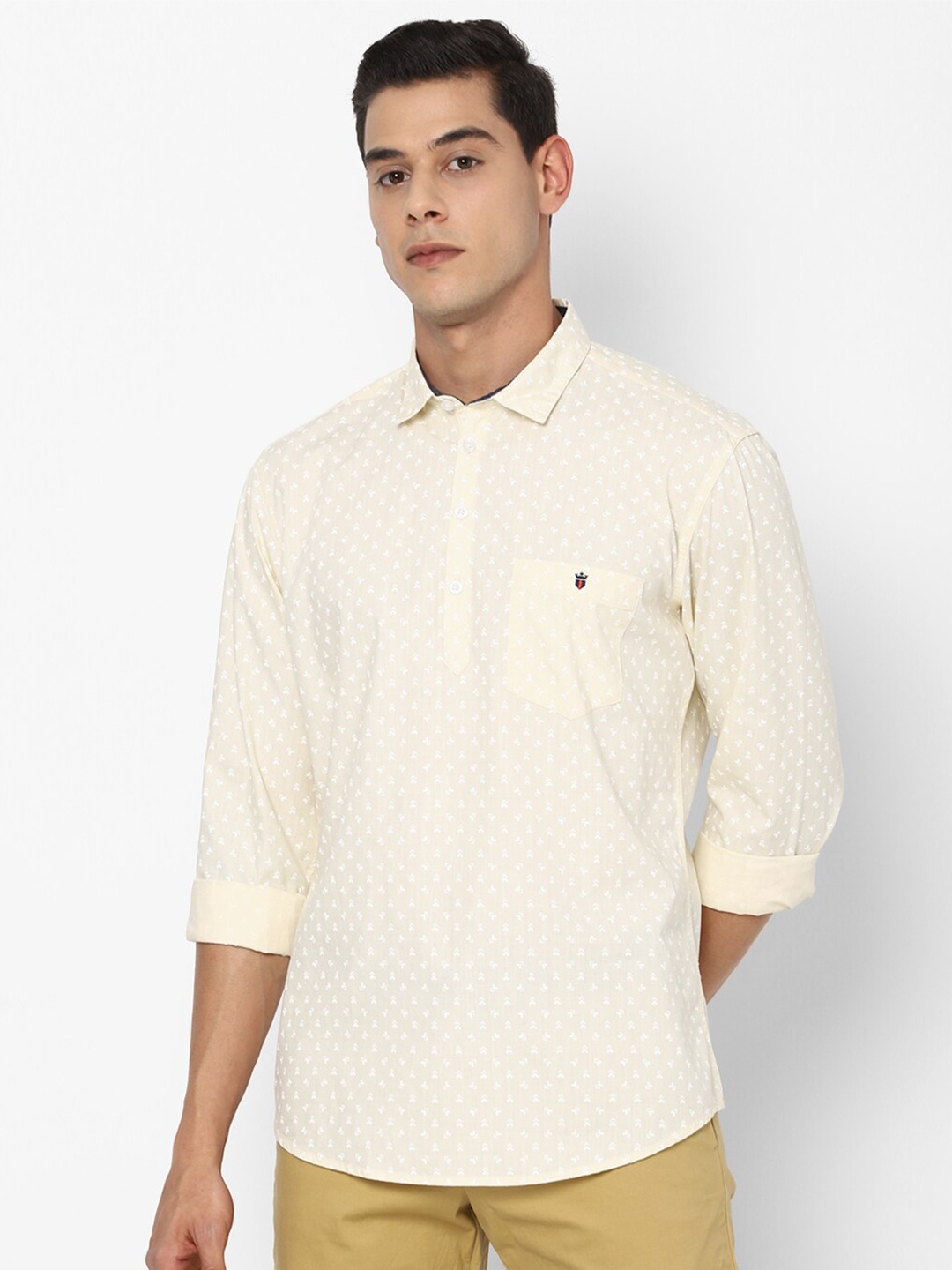 

Louis Philippe Jeans Men Cream-Coloured Slim Fit Printed Pure Cotton Casual Shirt