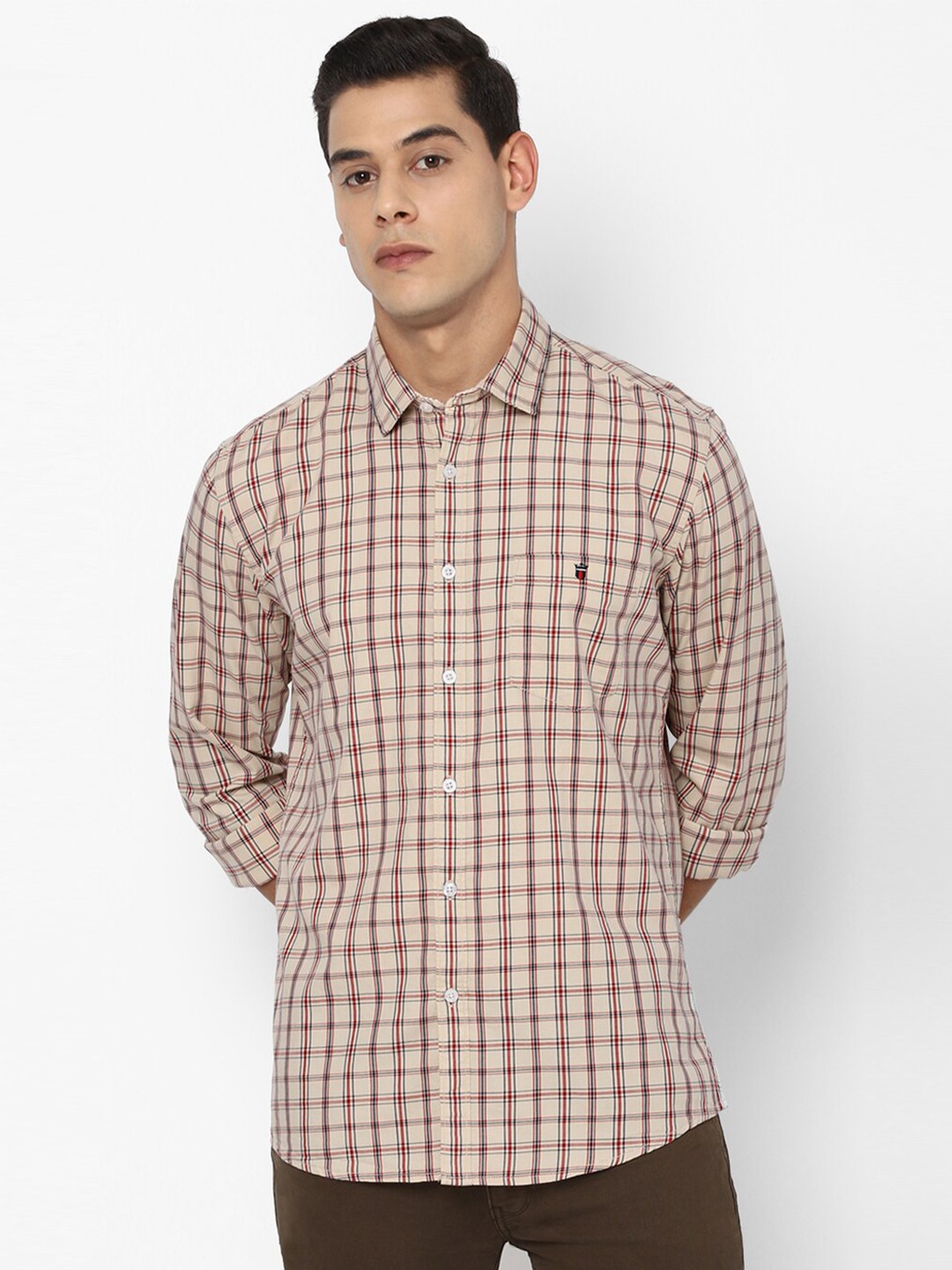 

Louis Philippe Jeans Men Khaki Slim Fit Checked Pure Cotton Casual Shirt
