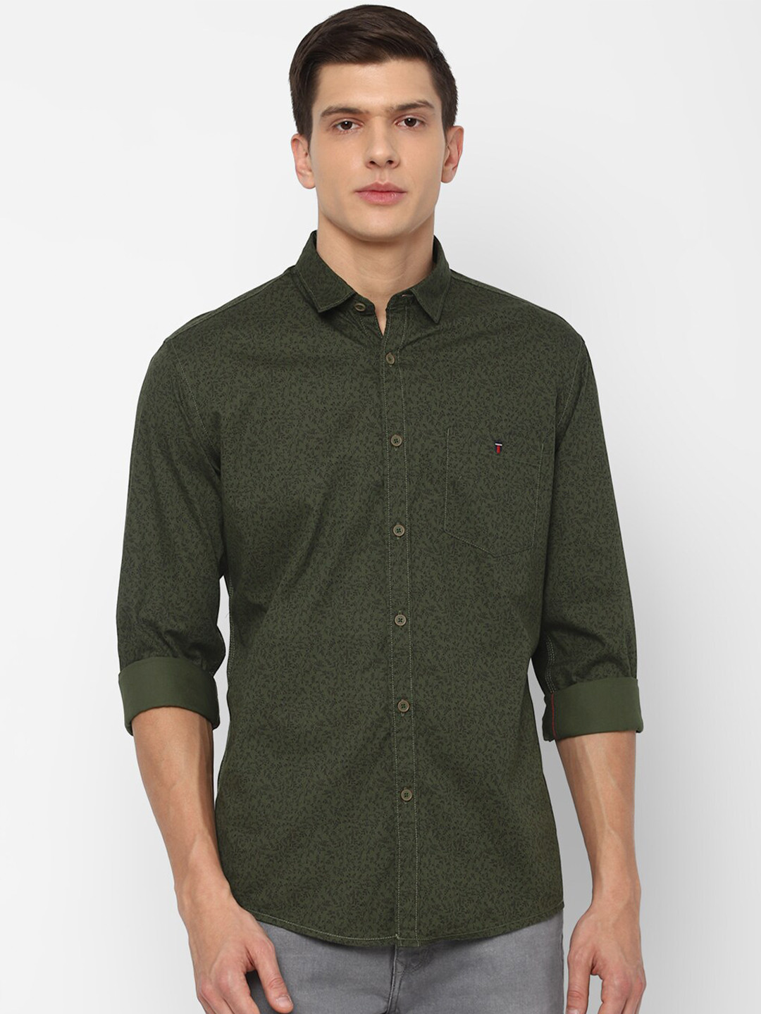 

Louis Philippe Jeans Men Olive Green Slim Fit Printed Cotton Casual Shirt