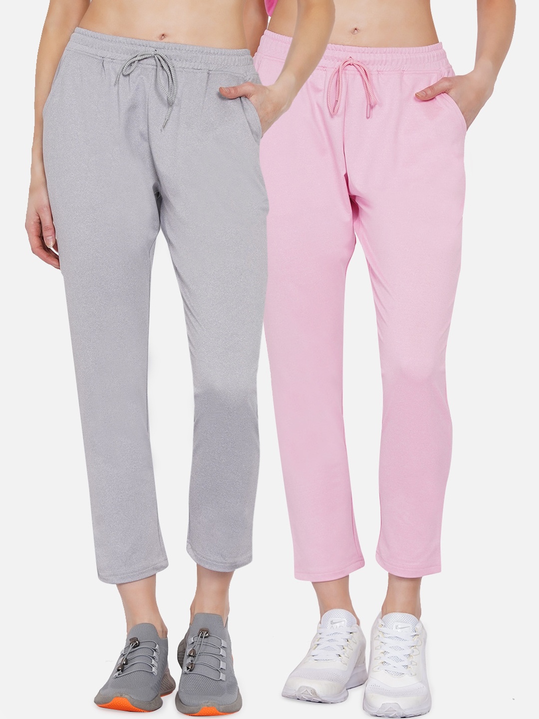 

ARMISTO Women Pack of 2 Solid Straight-Fit Track Pants, Grey melange