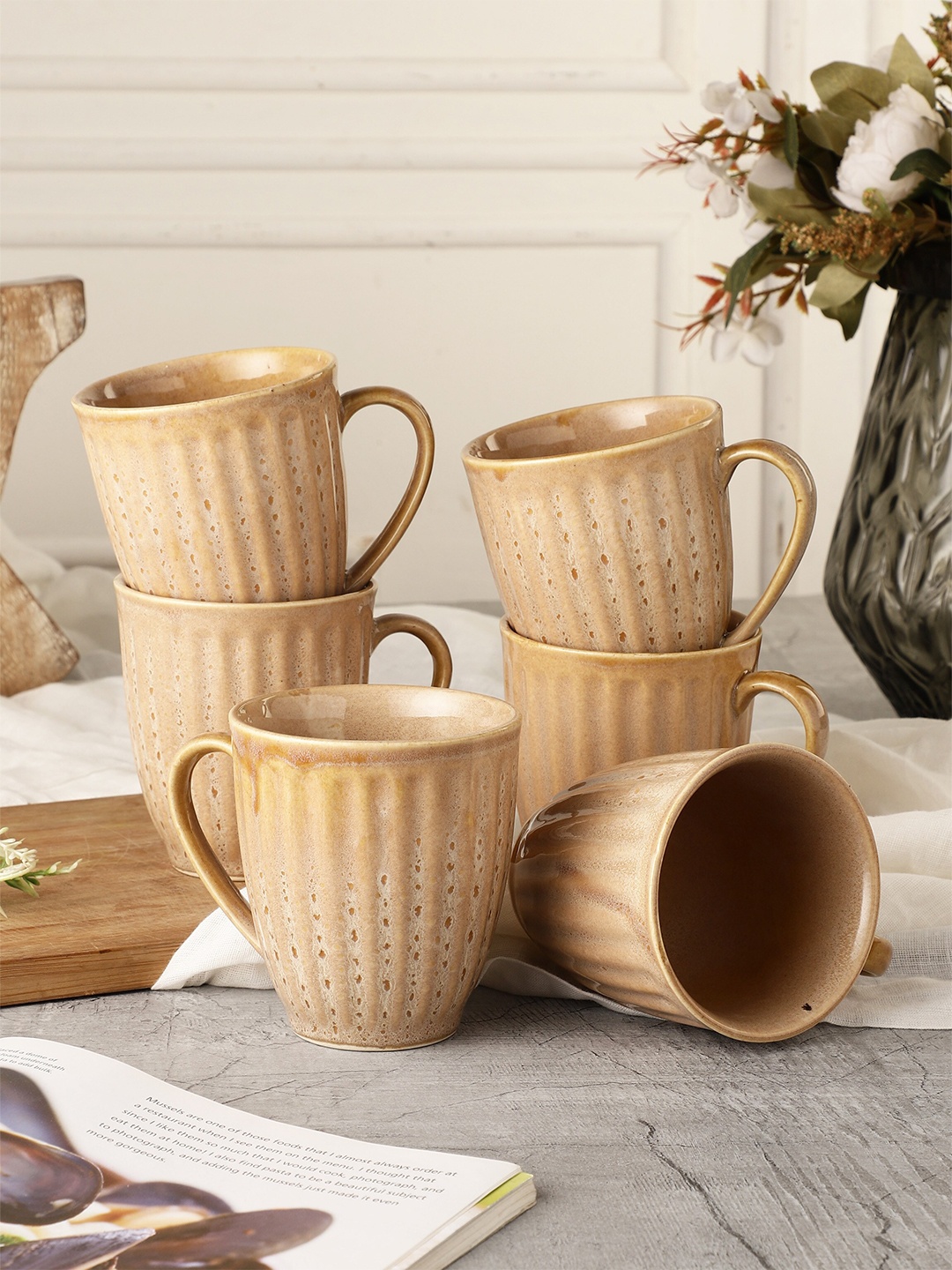 

MIAH Decor 6 Pieces Tan Brown Handcrafted Textured Ceramic Mug Set