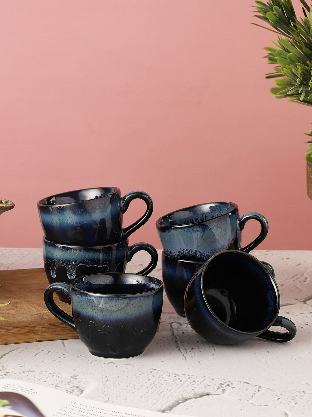 

MIAH Decor Set Of 6 Black & Blue Textured Dishwasher Safe Cups
