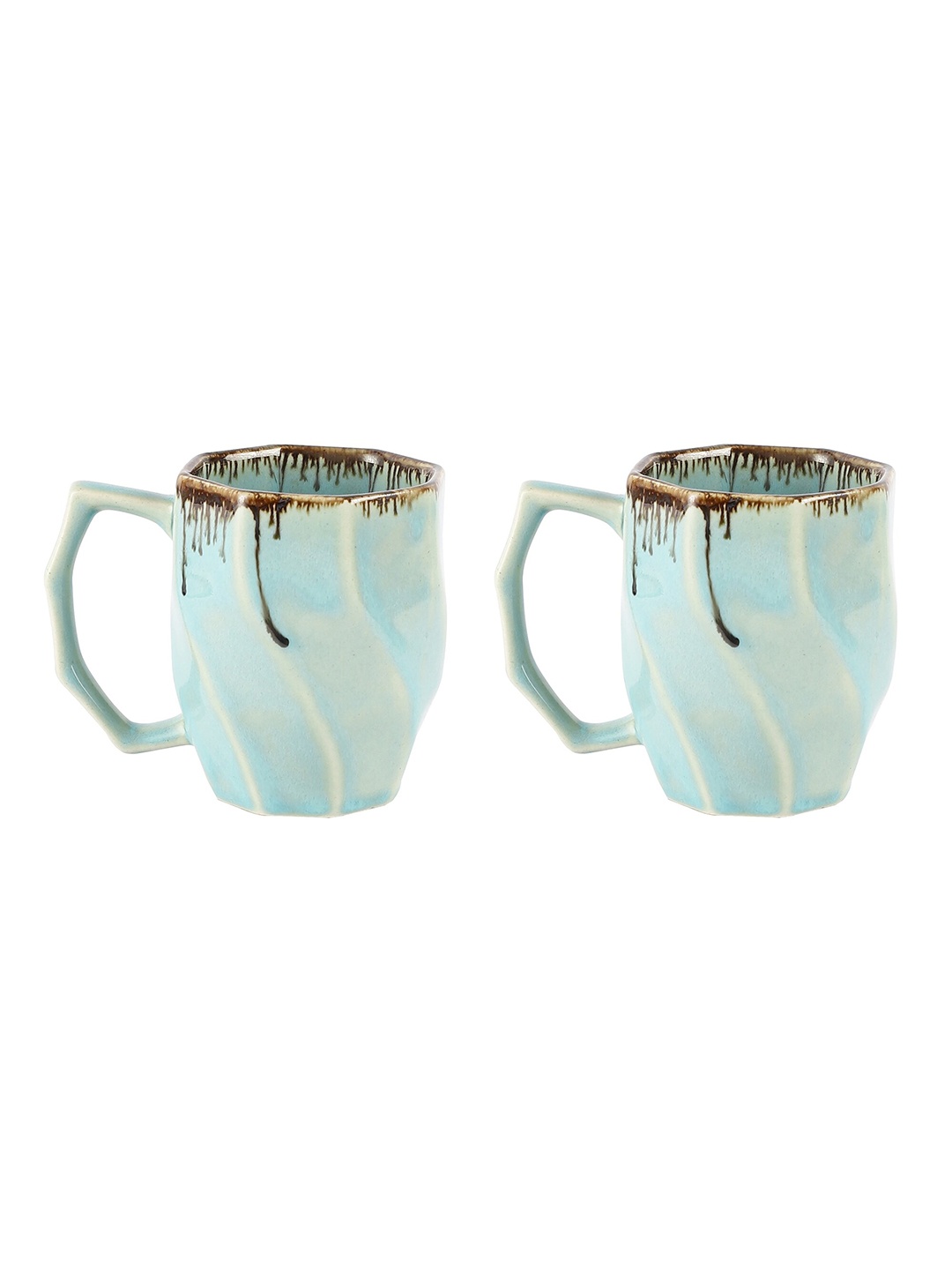 MIAH Decor Teal & Brown Set of 2 Textured Ceramic Glossy Mugs