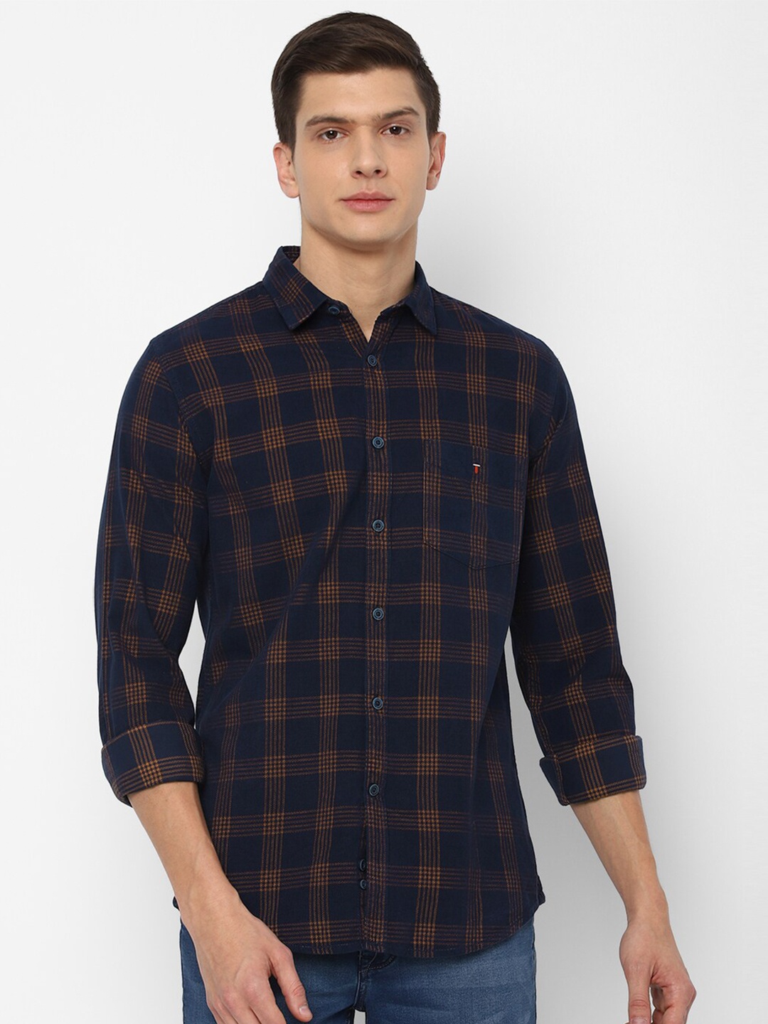 

Louis Philippe Sport Men Navy Blue Slim Fit Buffalo Checks Checked Cotton Casual Shirt