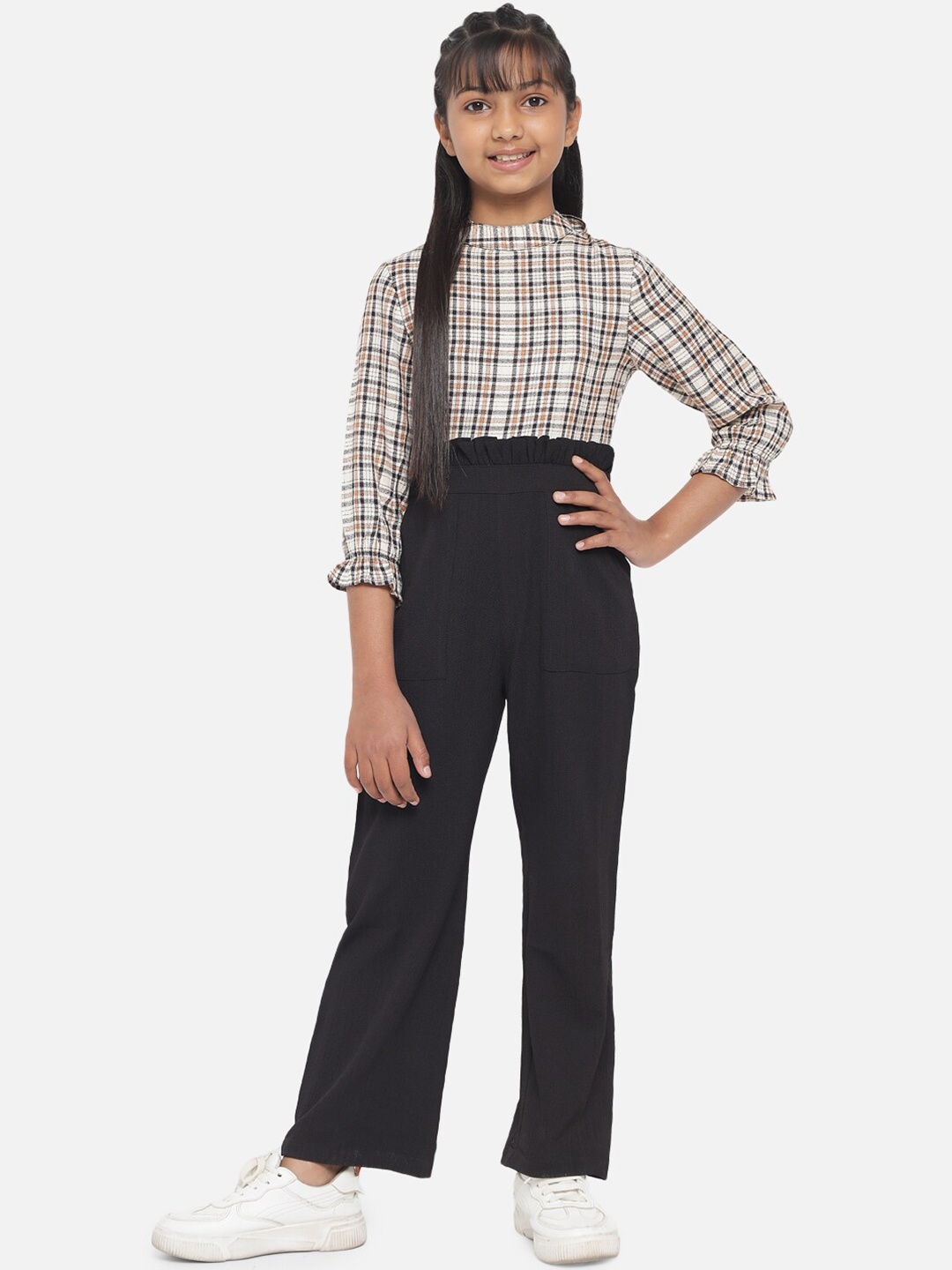 

luyk Girls Black & White Checked Basic Jumpsuit