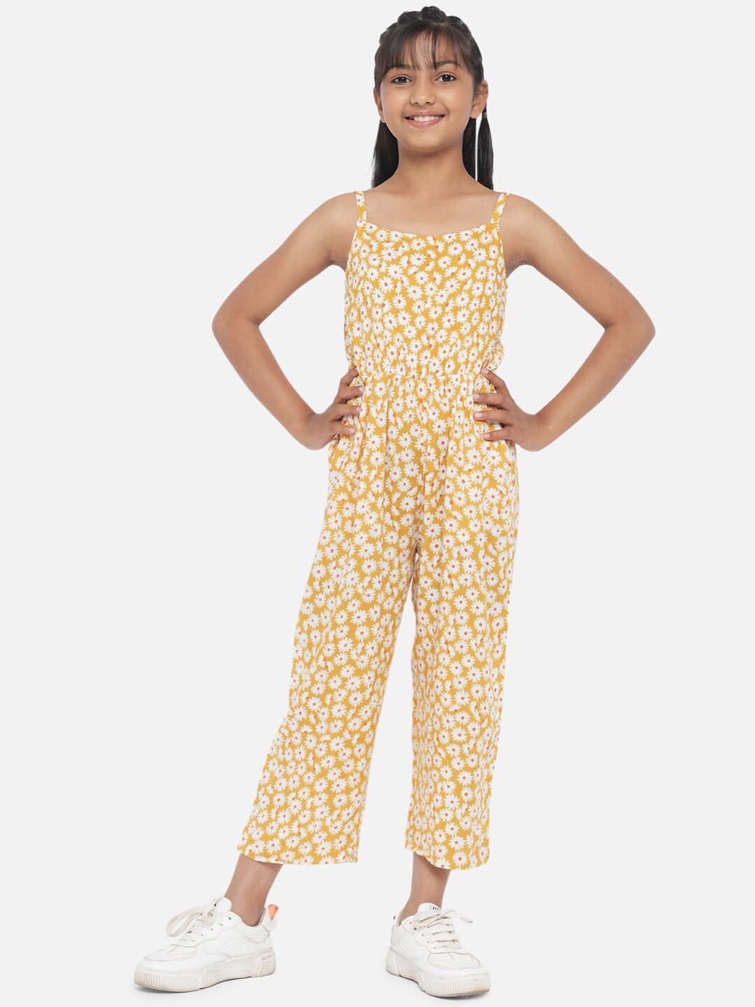 

luyk Girls Yellow & White Printed Basic Jumpsuit