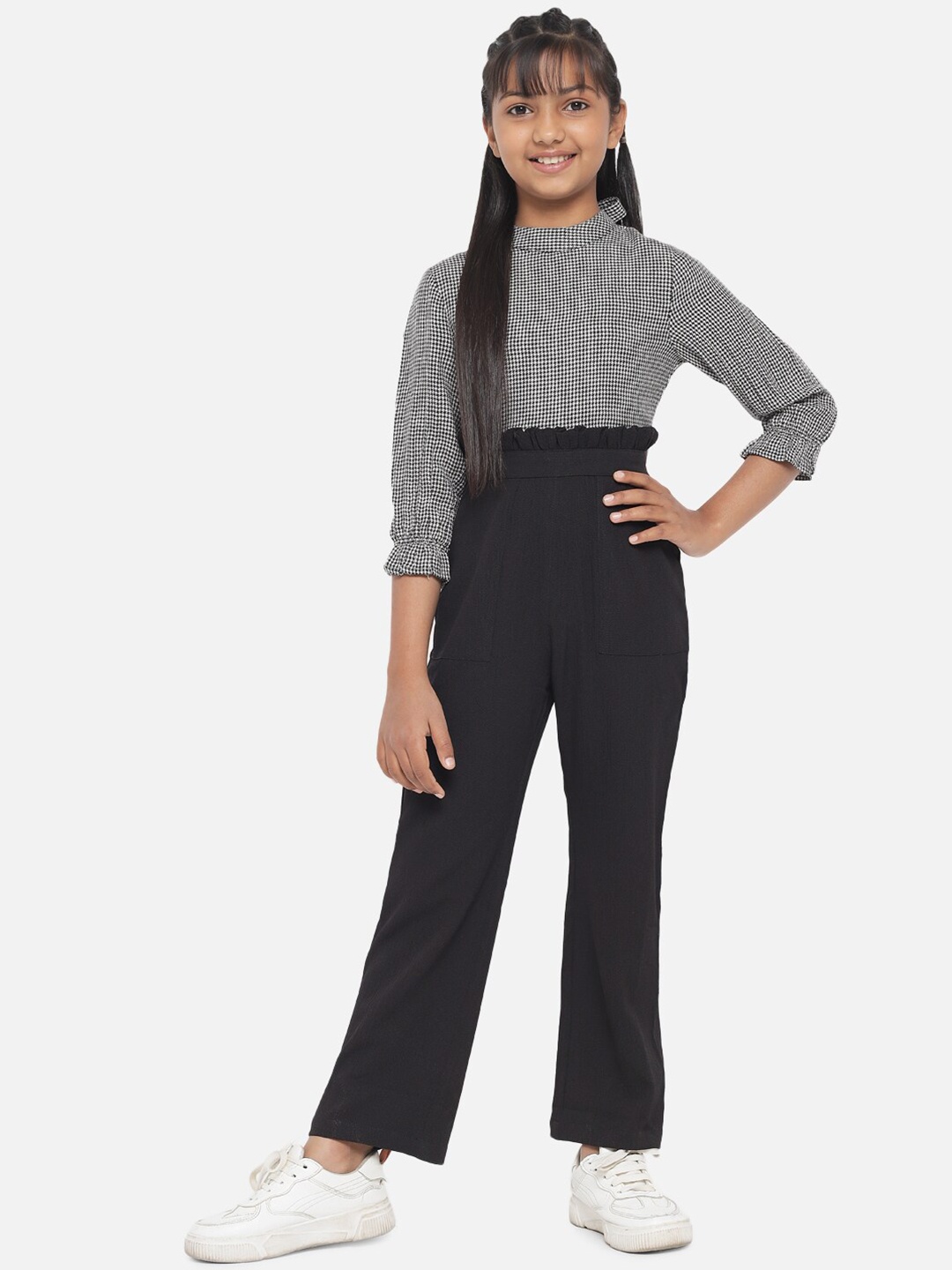 

luyk Girls Black & Grey Checked Basic Jumpsuit