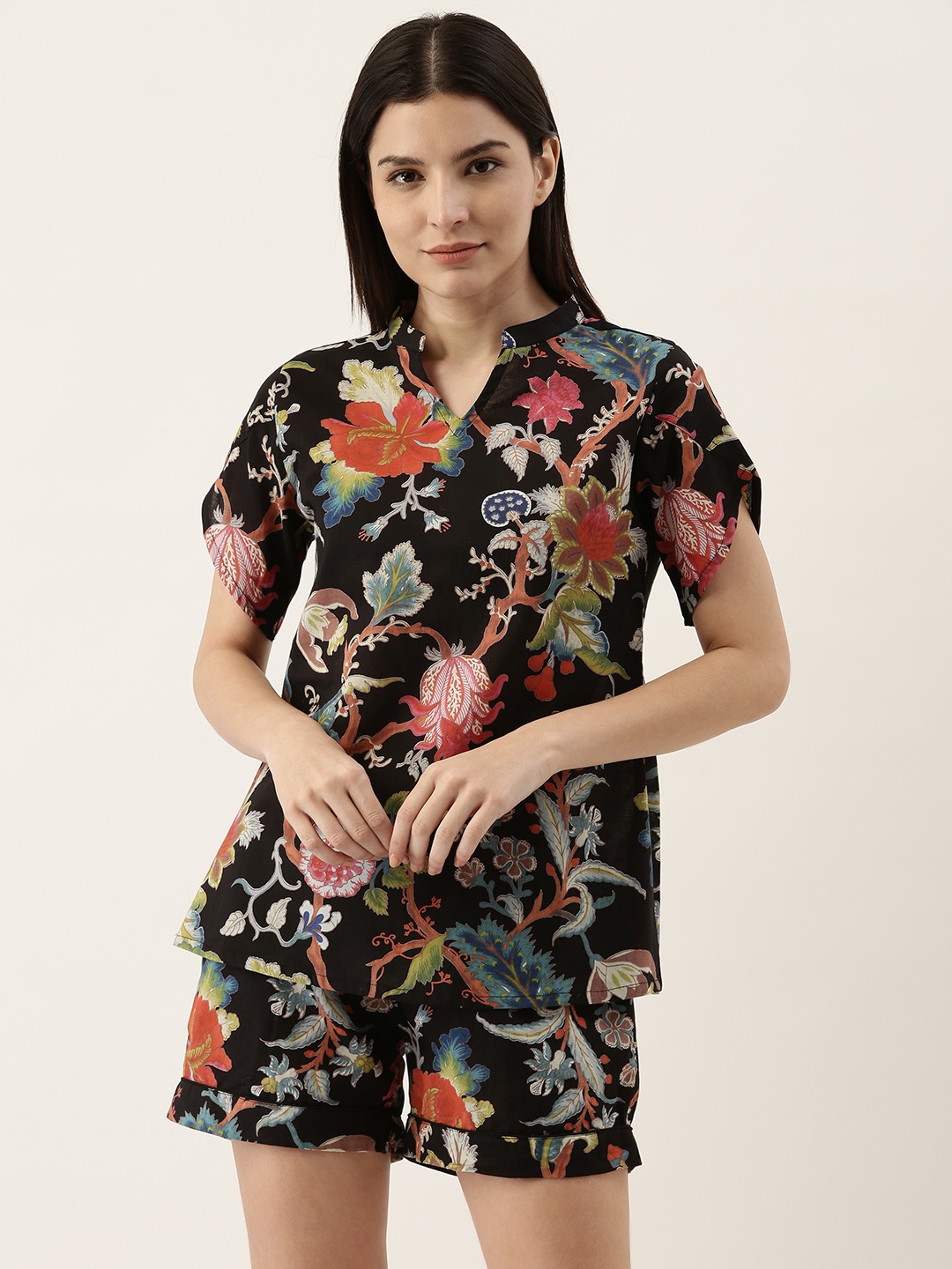 

SANSKRUTIHOMES Women Black & Blue Printed Night suit