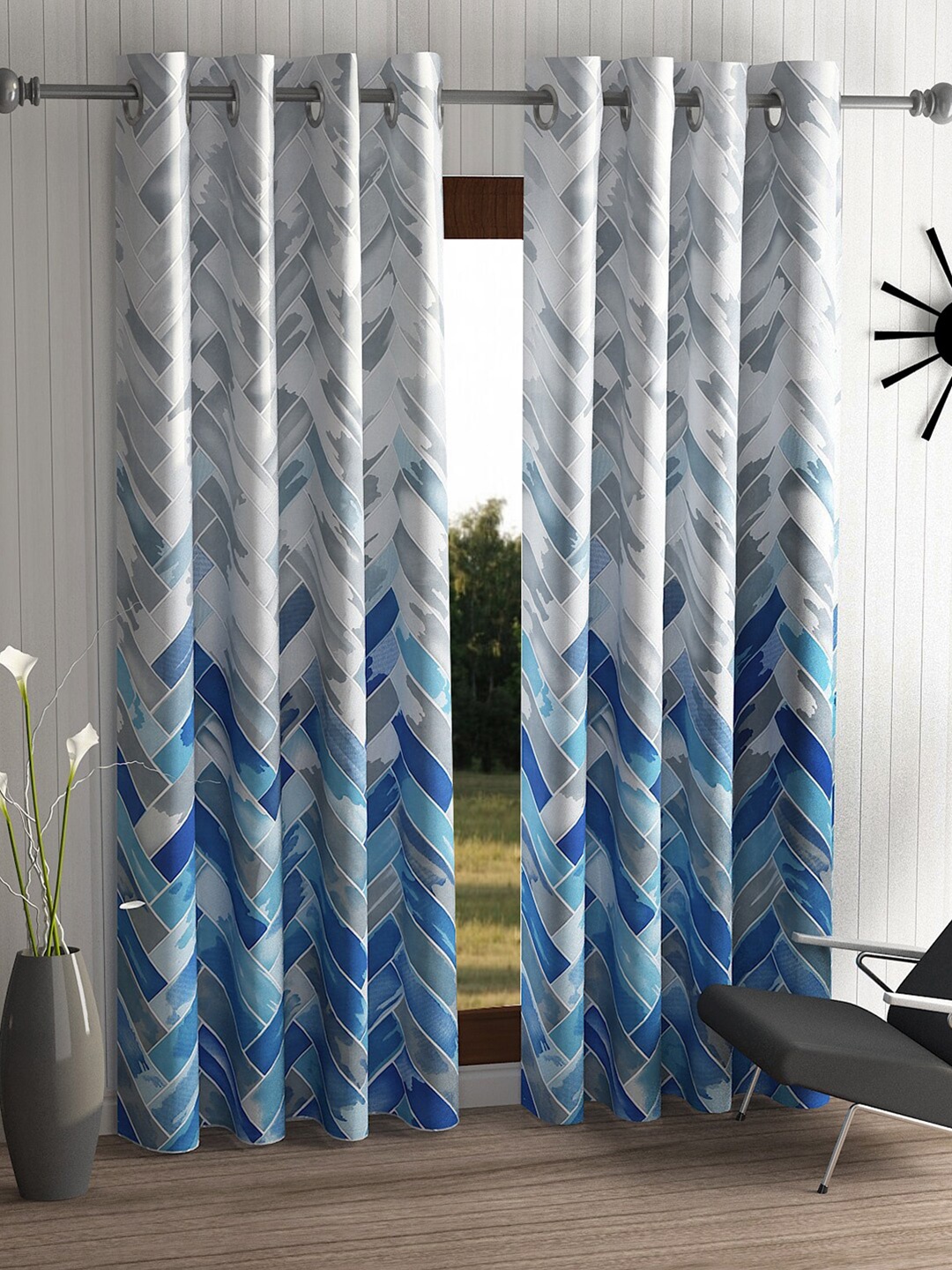 

Home Sizzler Blue & Grey Set of 2 Geometric Long Door Curtain