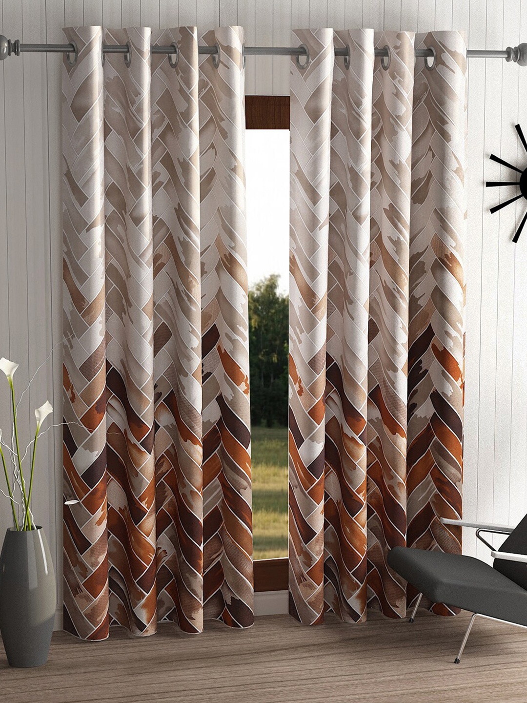 

Home Sizzler Set of 2 Brown & Beige Geometric Long Door Curtain