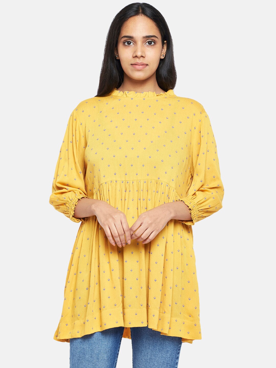 

People Women Mustard Yellow Viscose Rayon Printed Tunic