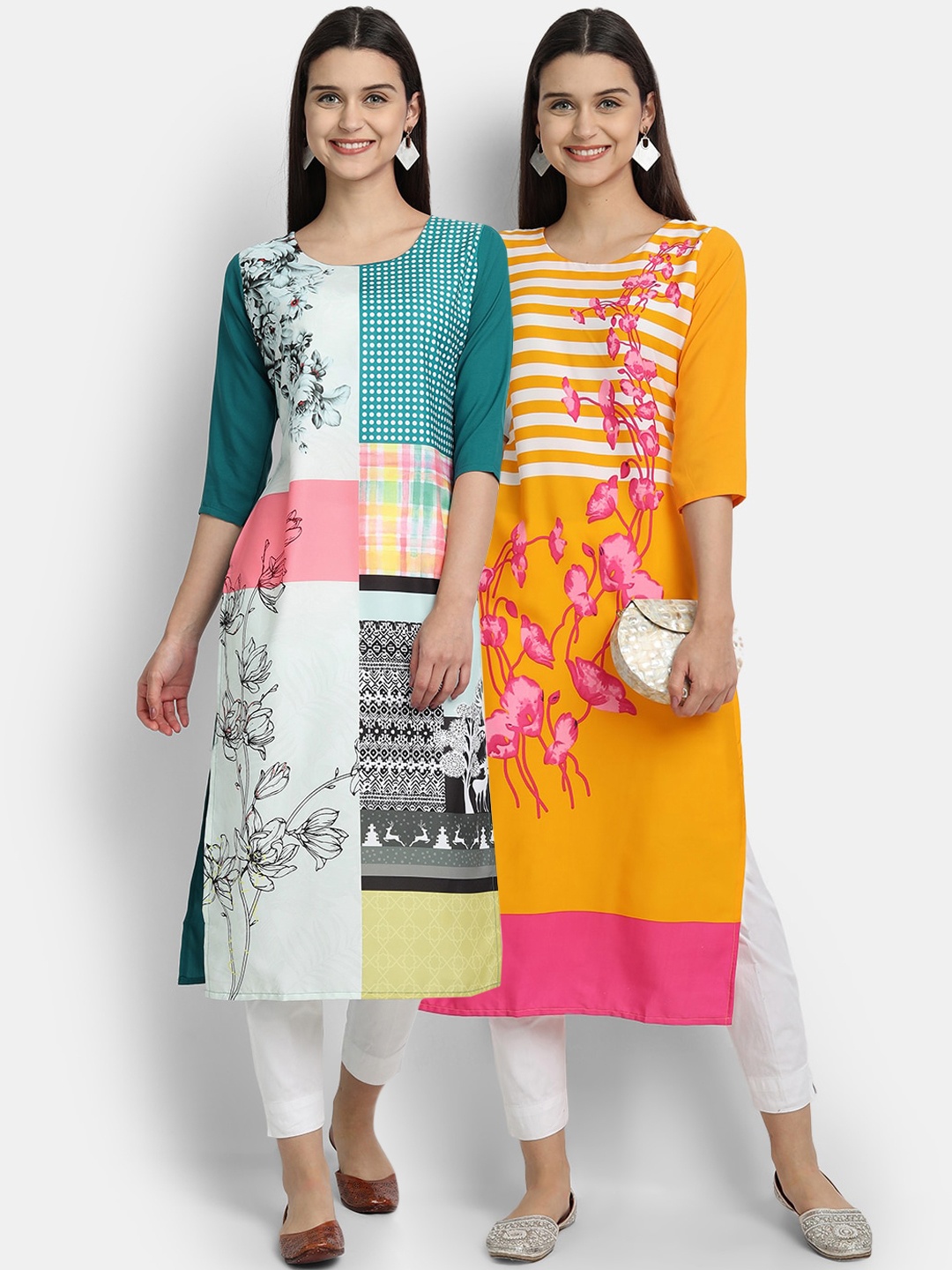 

Ethnic basket Women Pack Of 2 Straight Kurtas, Yellow