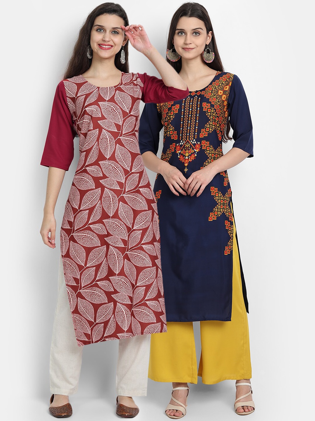 

Ethnic basket Women Set Of 2 Multicoloured Floral Printed Crepe Kurta, Multi