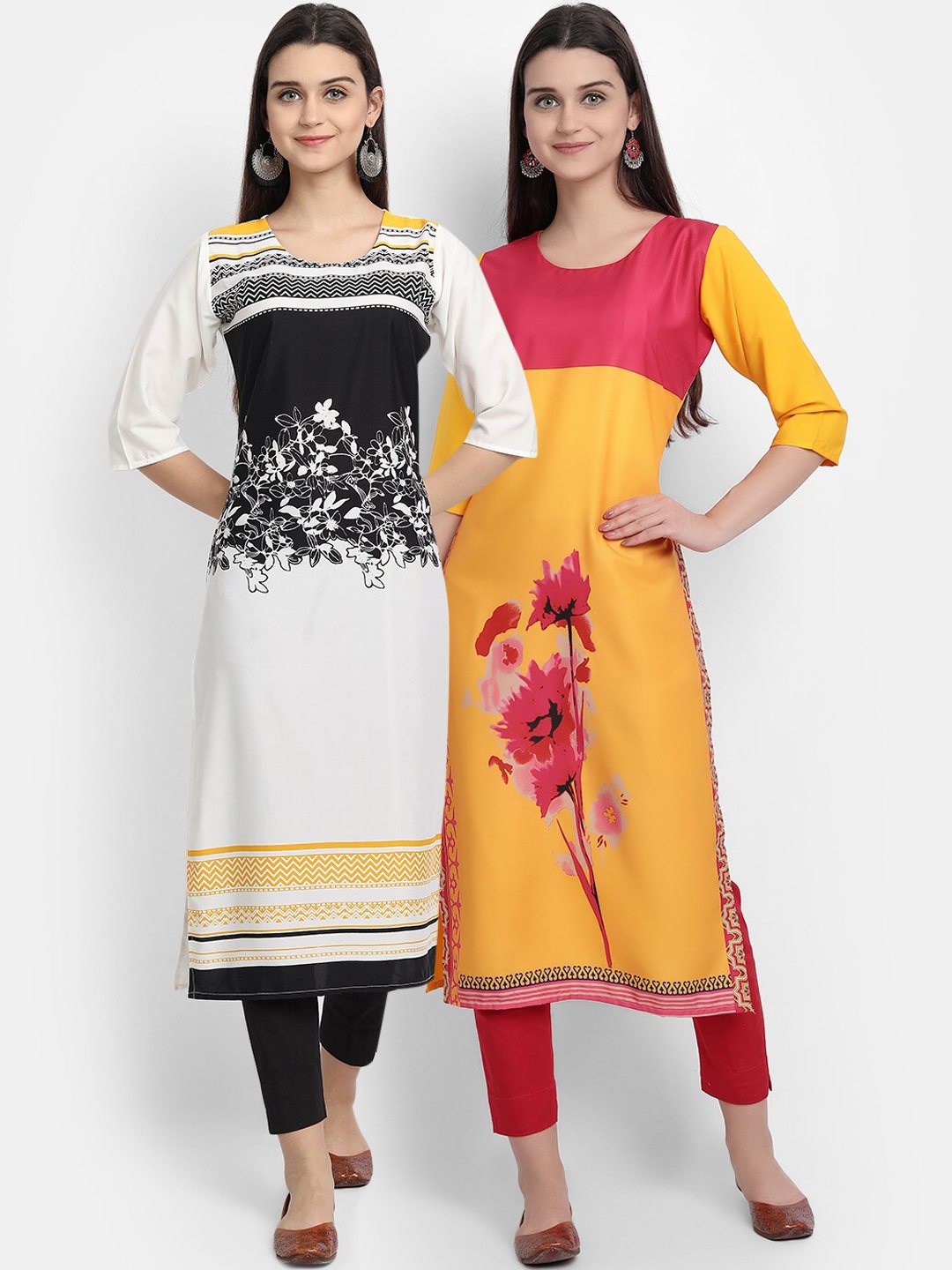 

Ethnic basket Women Multicoloured Floral Embroidered Crepe Kurta, Multi