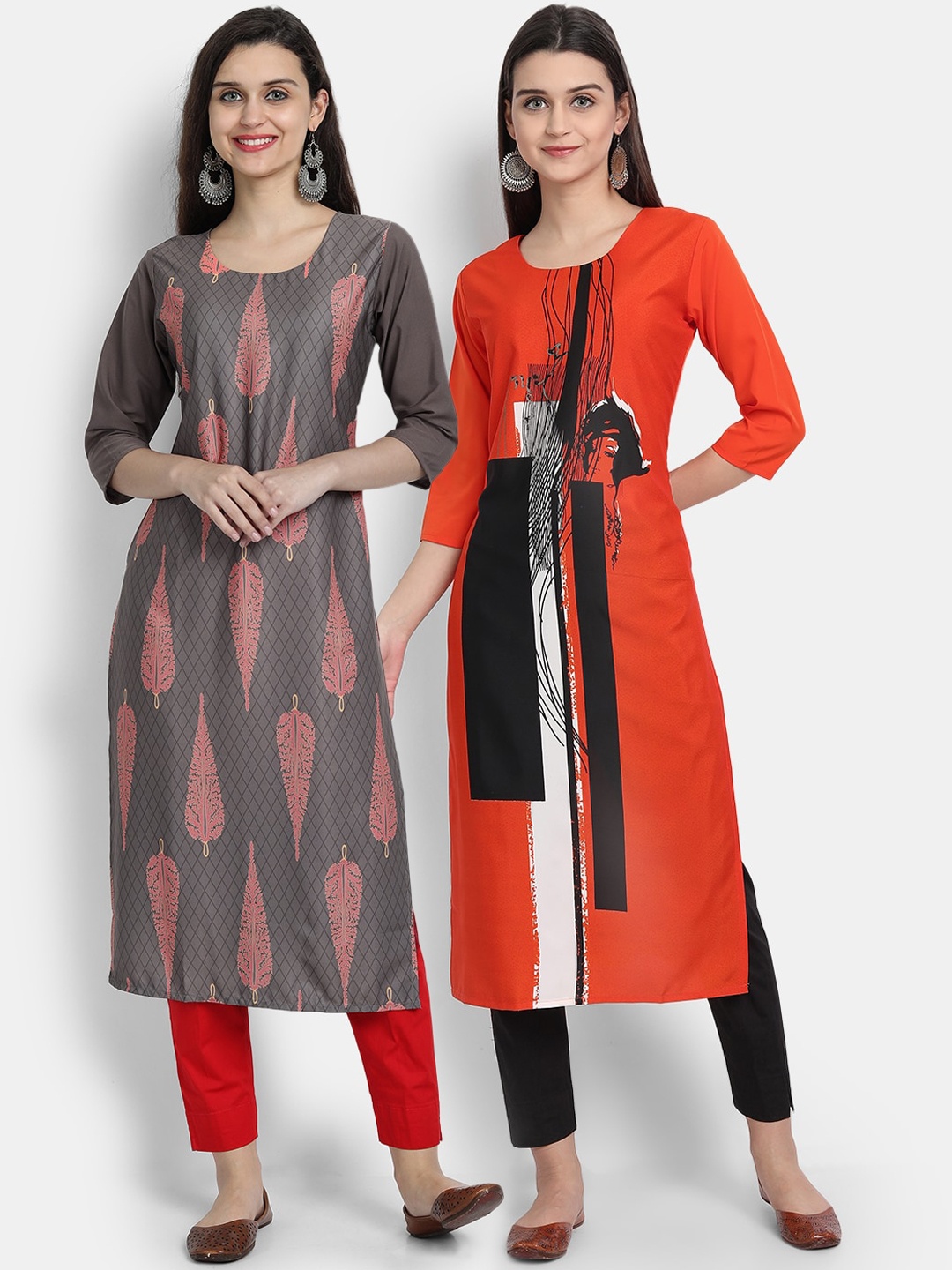 

Ethnic basket Women Pack Of 2 Multicoloured Printed Crepe Kurta, Multi