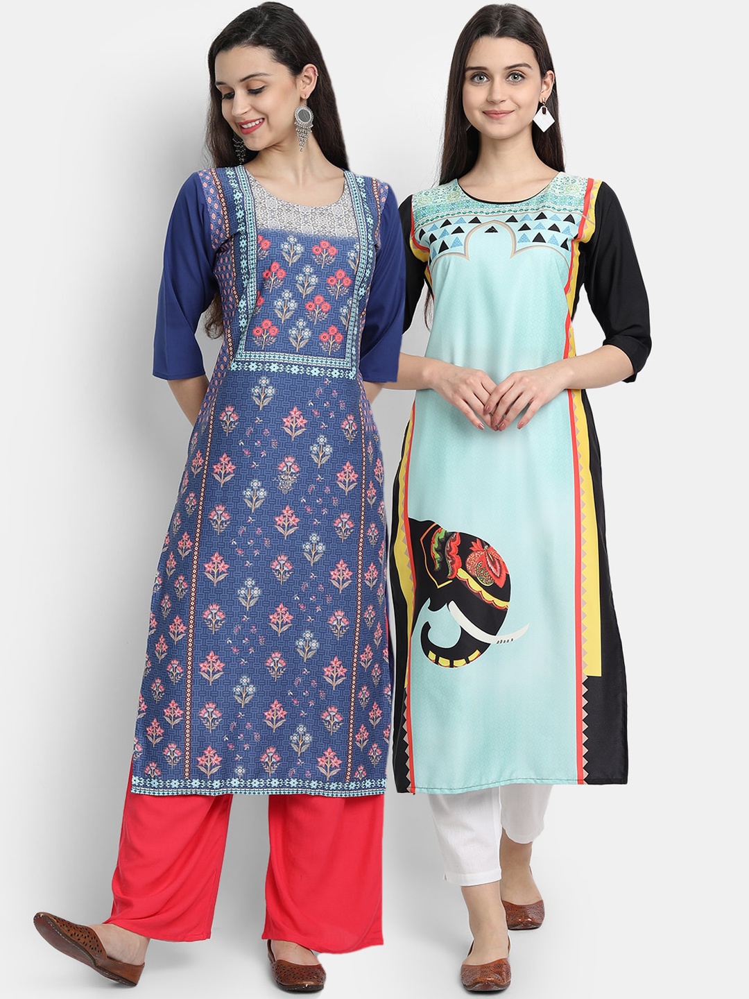 

Ethnic basket Women Pack Of 2 Multicoloured Printed Crepe Kurta, Multi