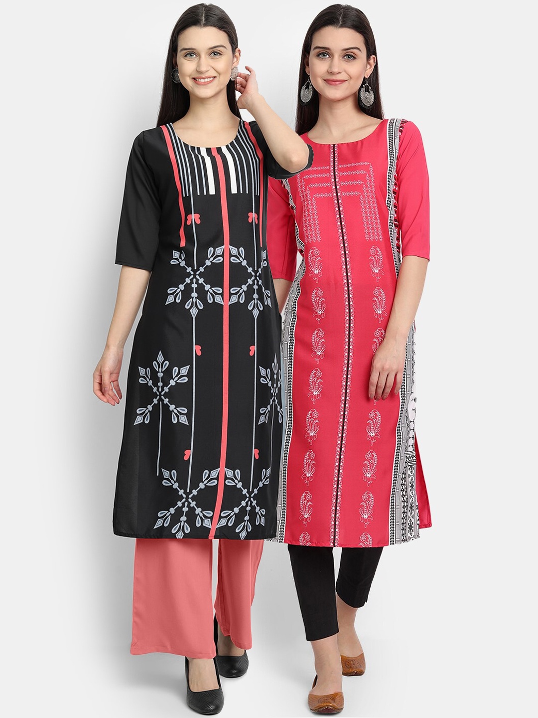 

Ethnic basket Women Pack of 2 Printed Crepe Kurtas, Pink