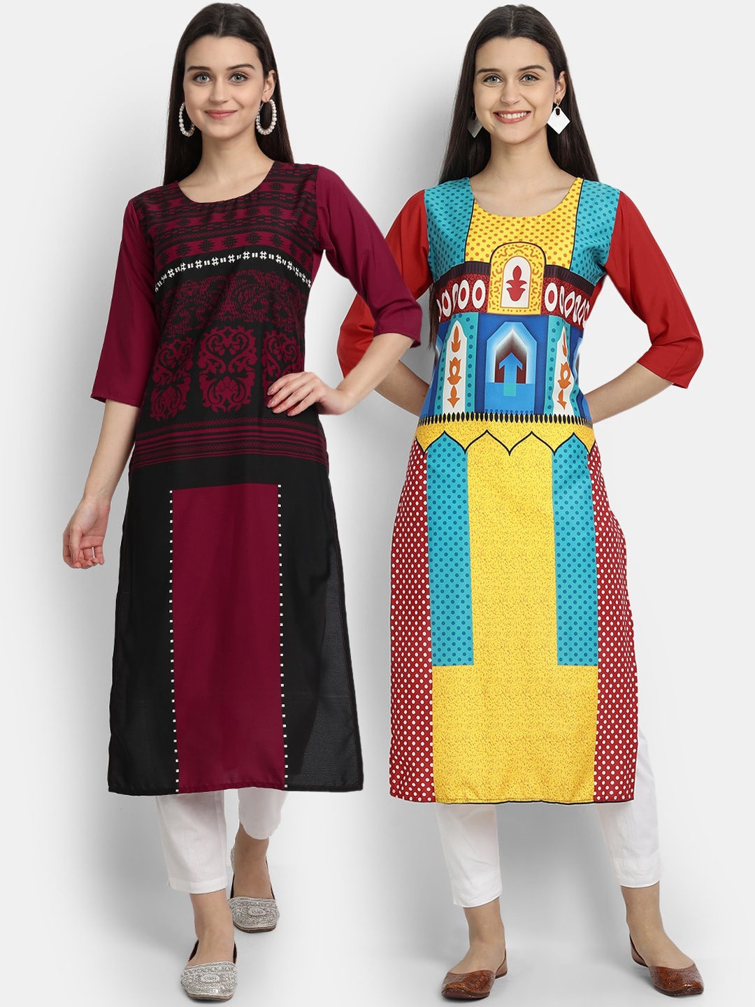 

Ethnic basket Women Pack of 2 Ethnic Motifs Printed Crepe Kurtas, Red