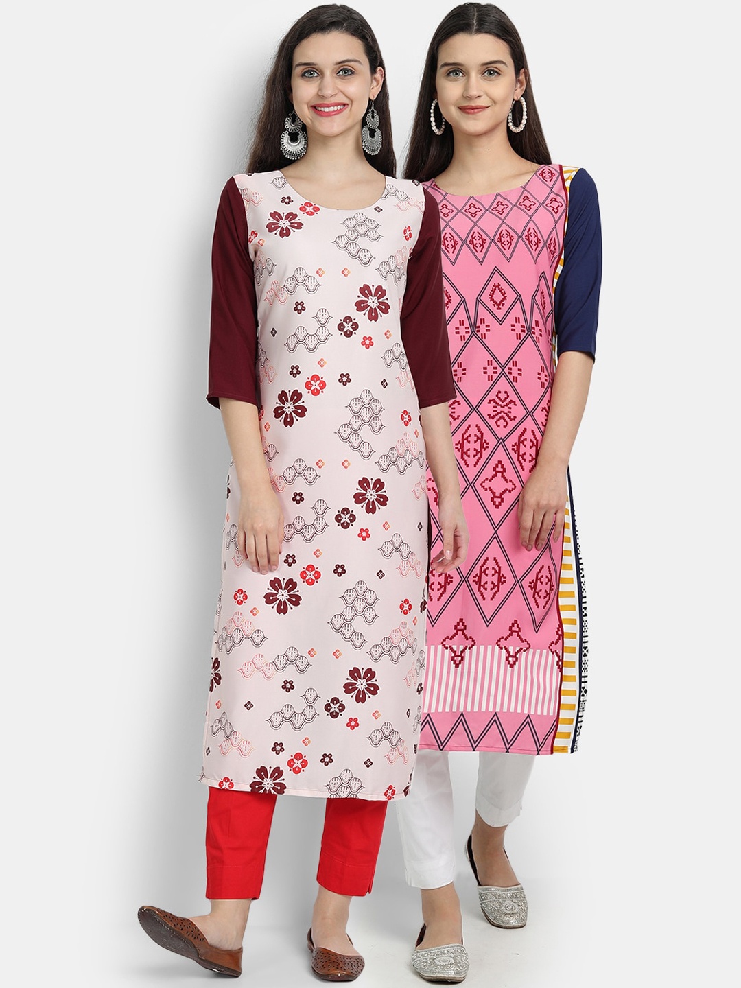 

Ethnic basket Women Pack Of 2 Multicoloured Geometric Printed Crepe Kurta, Multi